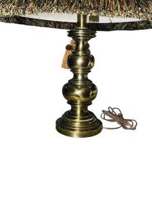 Vintage Stiffel Brass Table Lamp Urn Mid Century Hollywood Regency Fringed Shade - Thumbnail 10