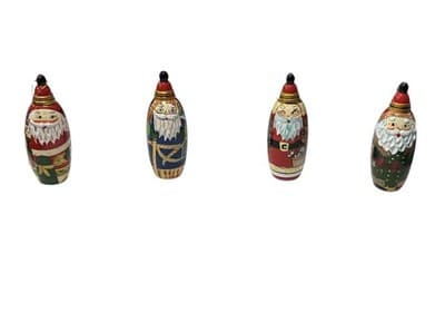 4 Vtg Hand-Carved Wooden Santa Christmas Ornaments Matryoshka Style Keepsake Bo