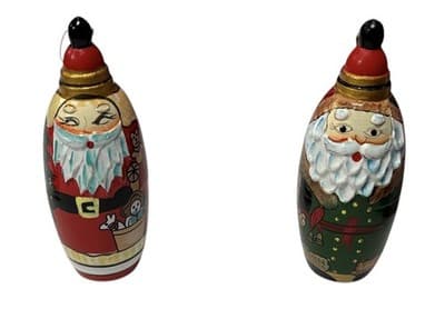 4 Vtg Hand-Carved Wooden Santa Christmas Ornaments Matryoshka Style Keepsake Bo - Thumbnail 3