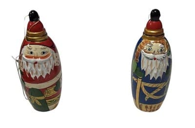 4 Vtg Hand-Carved Wooden Santa Christmas Ornaments Matryoshka Style Keepsake Bo - Thumbnail 2