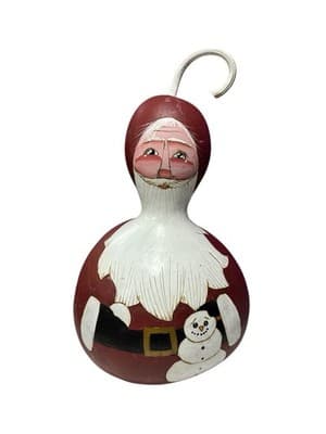 Vtg 15" Carved Gourd Santa Snowman Folk Art Signed M ELK 96 Christmas Decoration