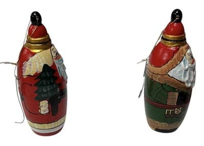 4 Vtg Hand-Carved Wooden Santa Christmas Ornaments Matryoshka Style Keepsake Bo - Thumbnail 6