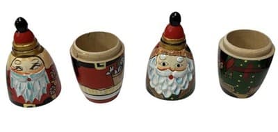 4 Vtg Hand-Carved Wooden Santa Christmas Ornaments Matryoshka Style Keepsake Bo - Thumbnail 12