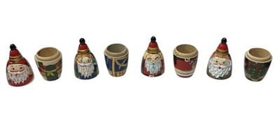 4 Vtg Hand-Carved Wooden Santa Christmas Ornaments Matryoshka Style Keepsake Bo - Thumbnail 10