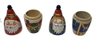 4 Vtg Hand-Carved Wooden Santa Christmas Ornaments Matryoshka Style Keepsake Bo - Thumbnail 11