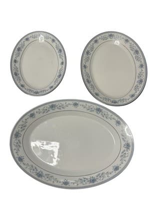 NEW! Noritake Blue Hill Set 3 Graduated Oval Platters 16" 14" 12" MINT Serving