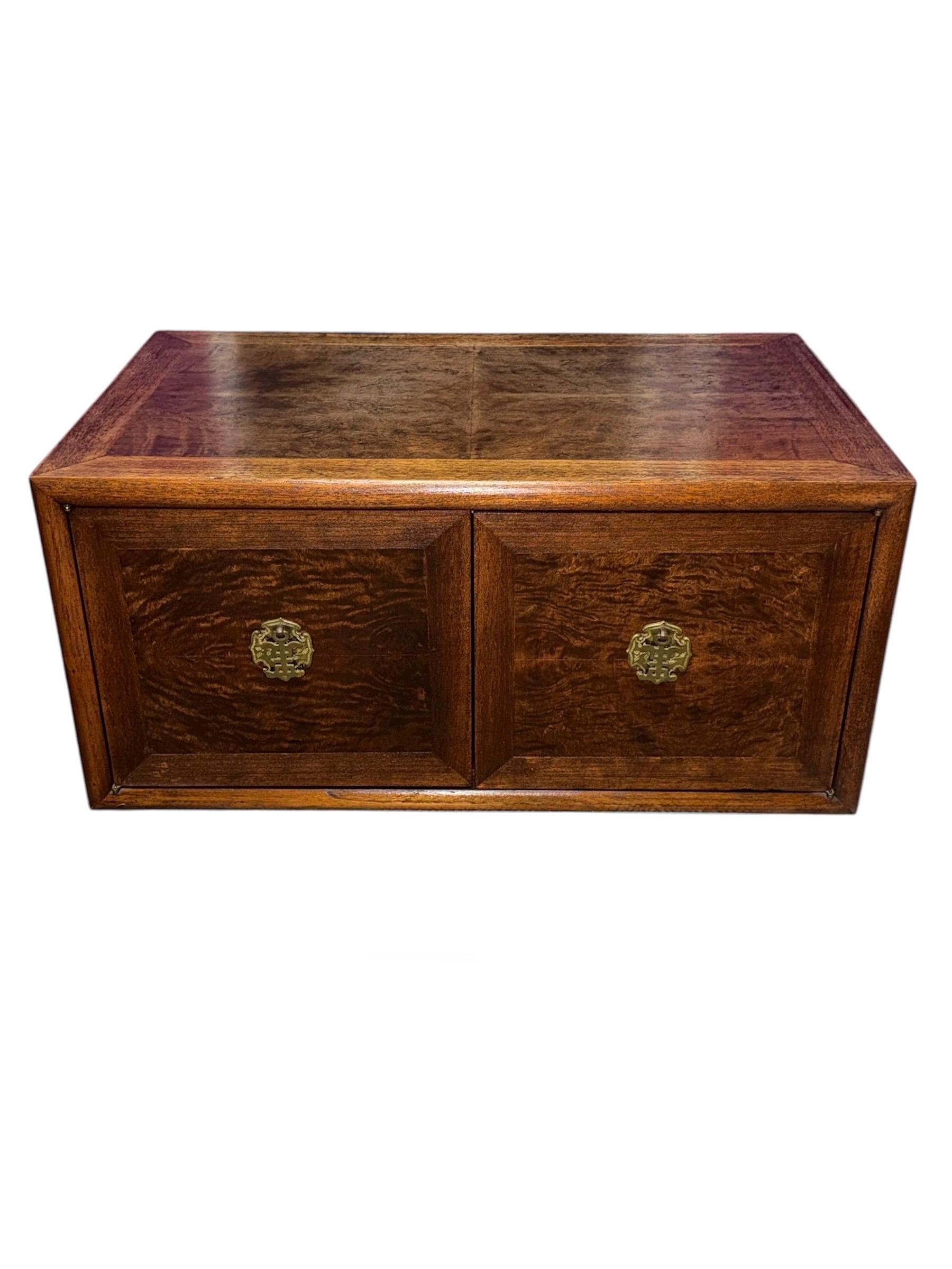 Vintage Burl Wood Cube Cabinet – Mid-Century Asian Inspired Nightstand - Thumbnail 3