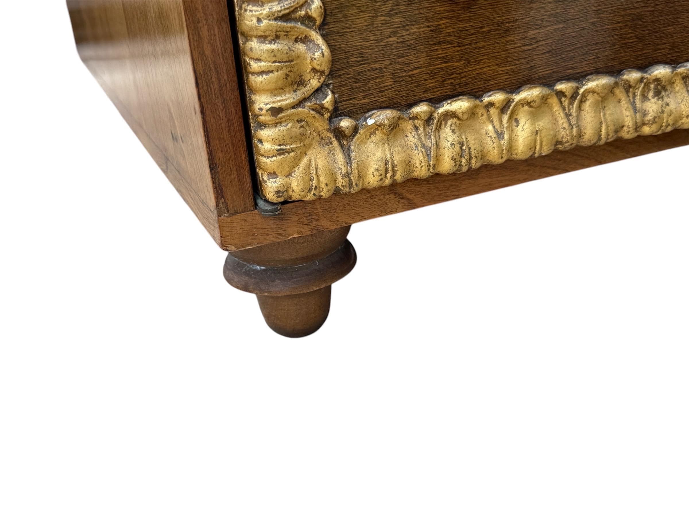 Hollywood Regency Walnut & Gilt Storage Coffee Table | Neoclassical Mid-Century Commode - Thumbnail 5