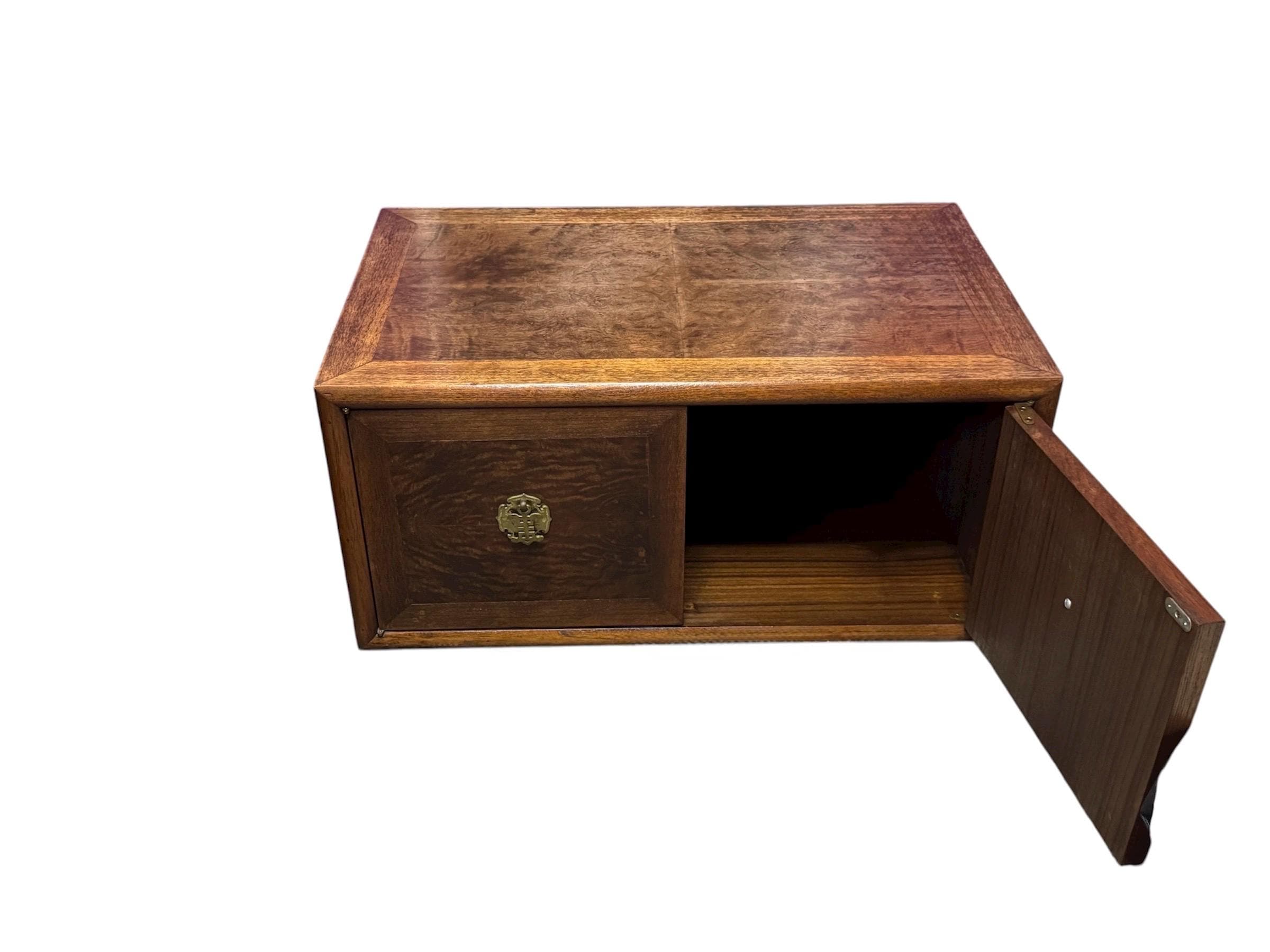 Vintage Burl Wood Cube Cabinet – Mid-Century Asian Inspired Nightstand