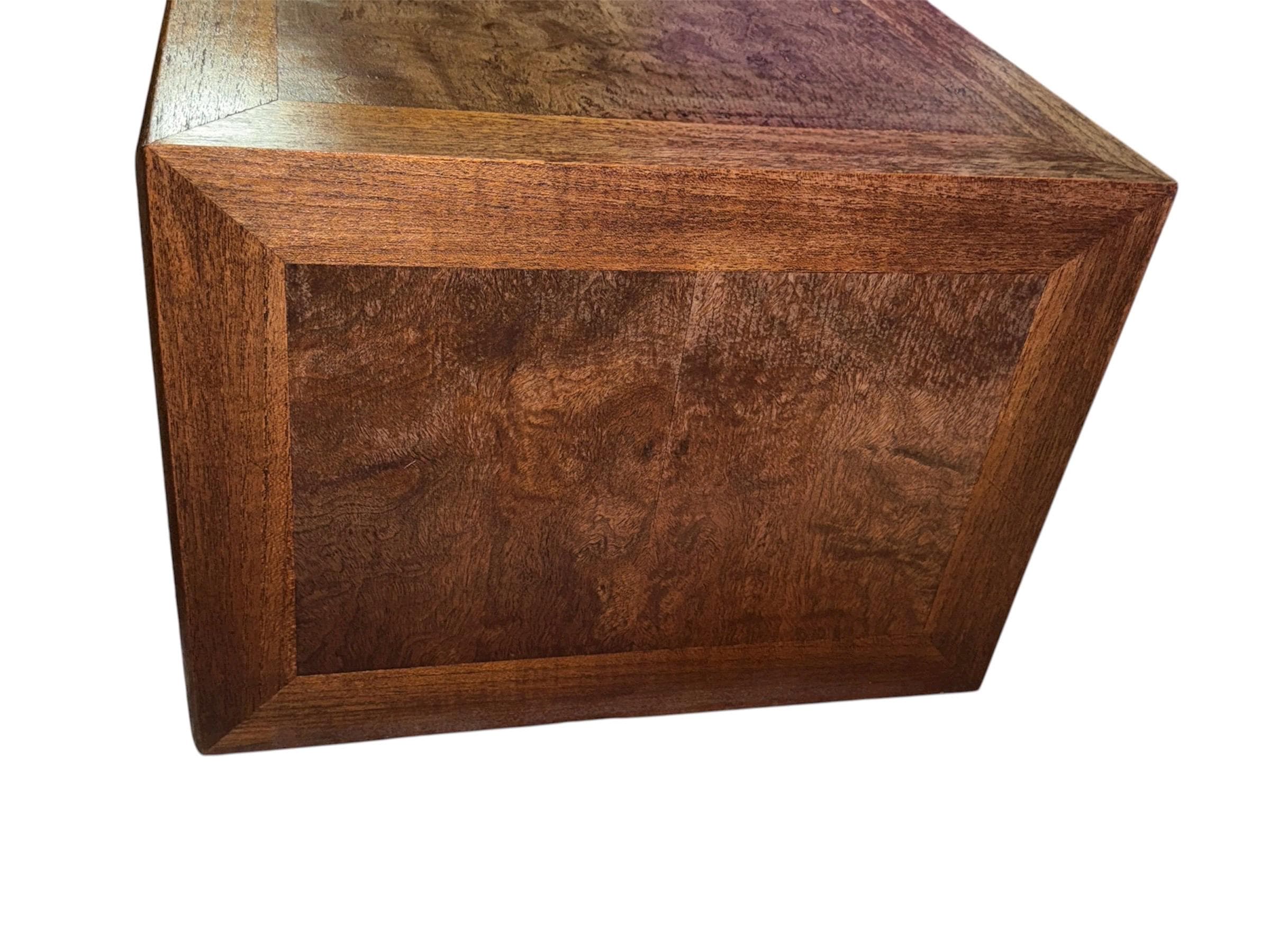 Vintage Burl Wood Cube Cabinet – Mid-Century Asian Inspired Nightstand - Thumbnail 8