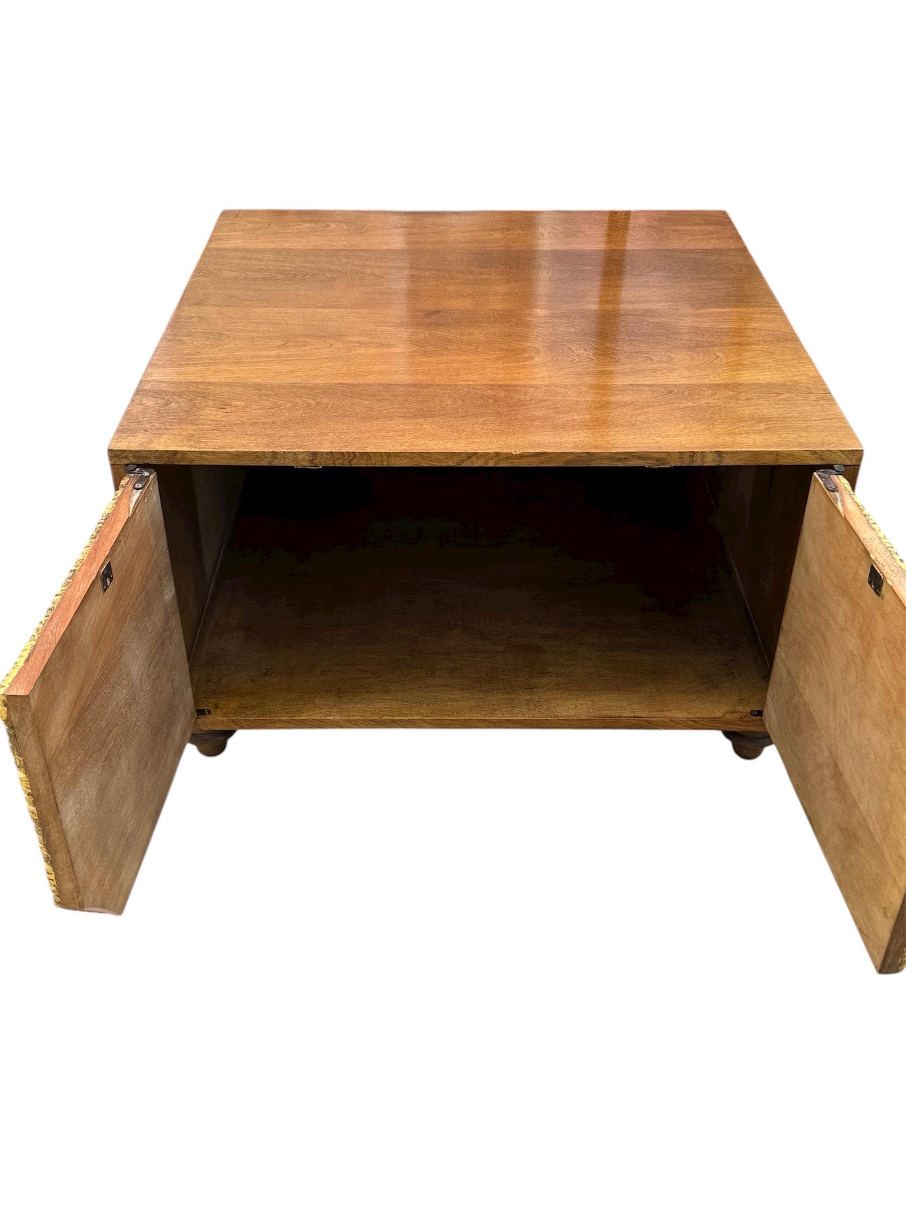 Hollywood Regency Walnut & Gilt Storage Coffee Table | Neoclassical Mid-Century Commode - Thumbnail 6