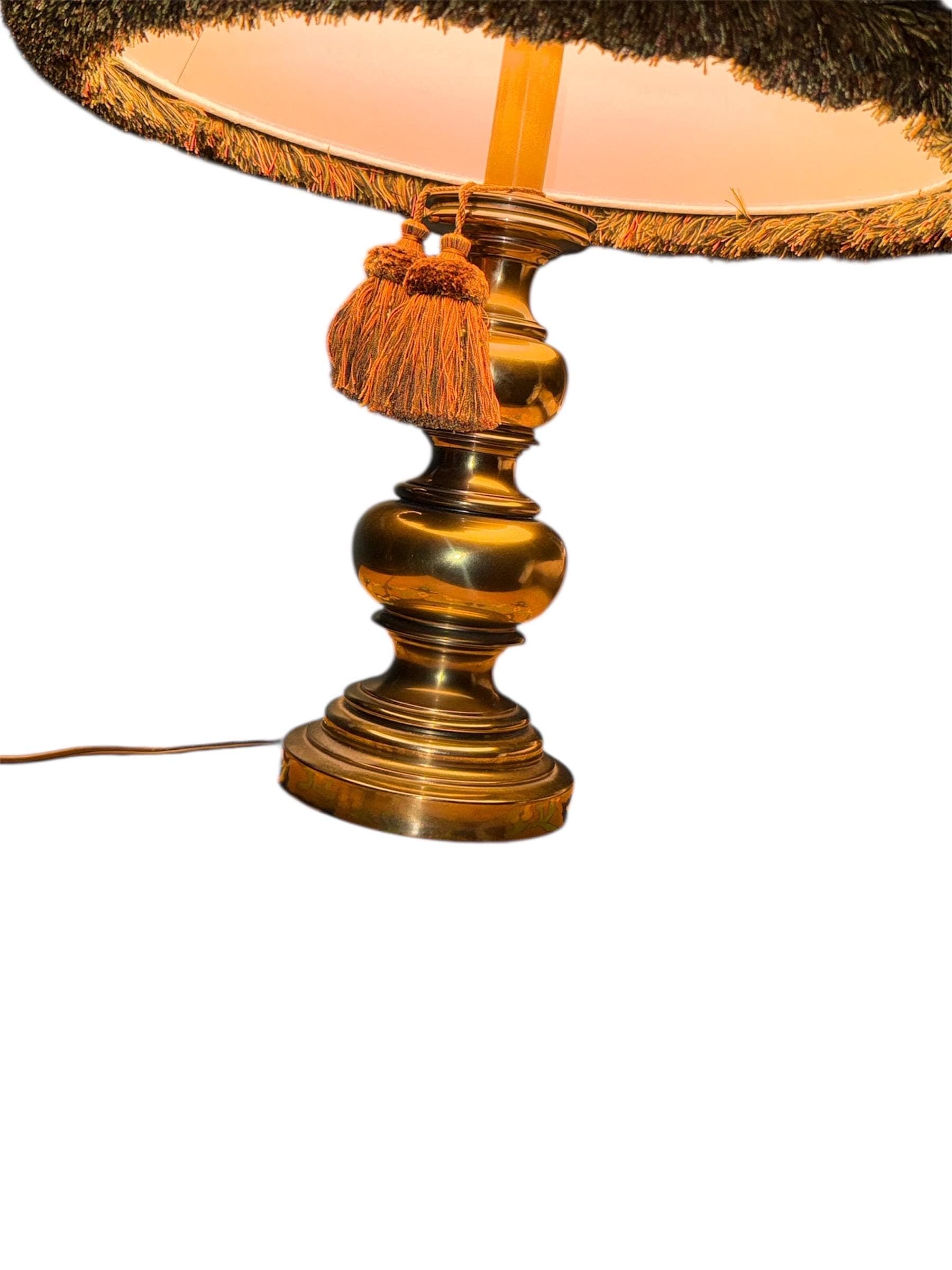 Vintage Stiffel Brass Table Lamp – Hollywood Regency Fringed Shade - Thumbnail 11