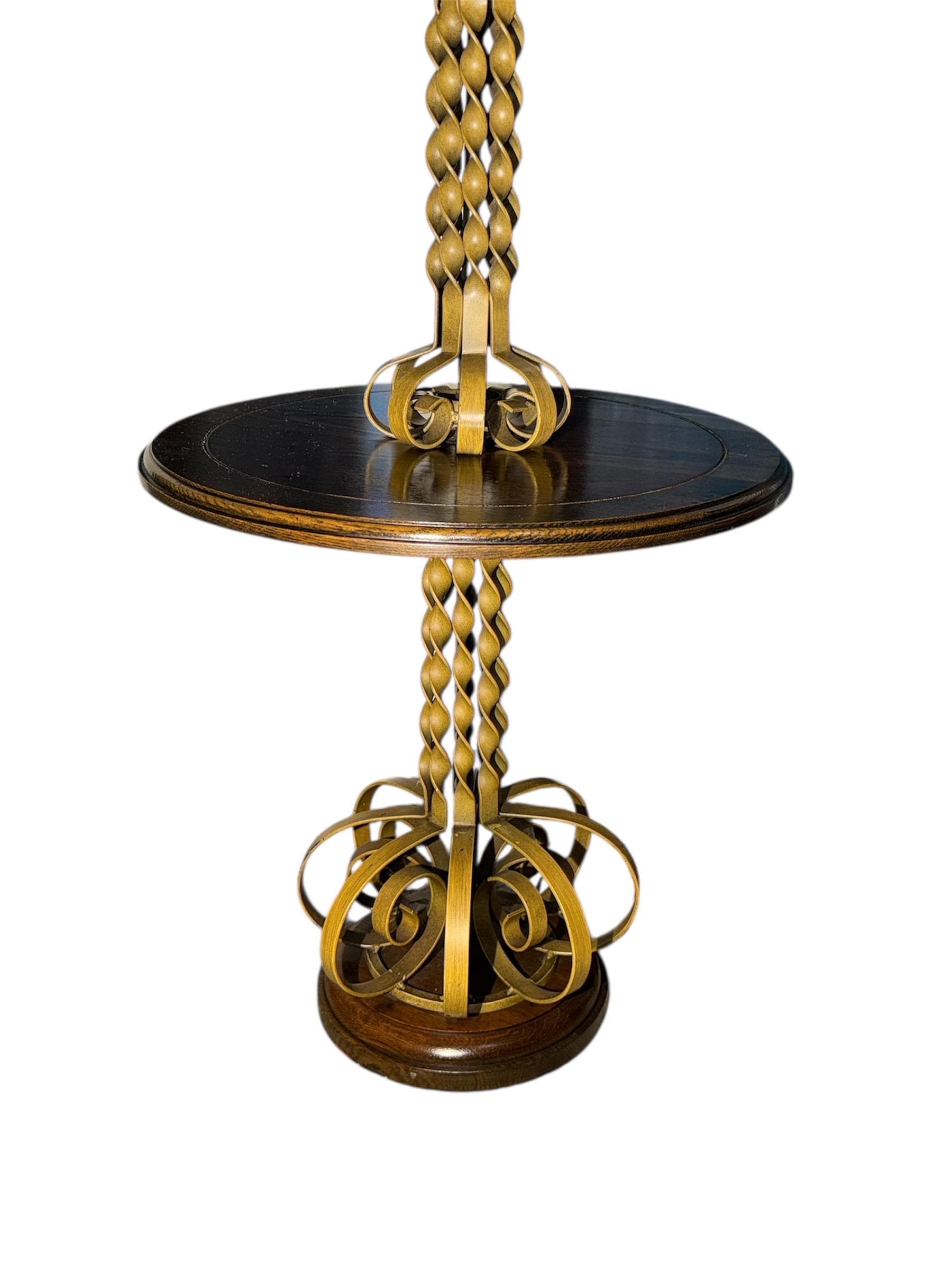 Vintage Hollywood Regency Floor Lamp Table – Gold Barley Twist, Integrated Side Table - Thumbnail 2