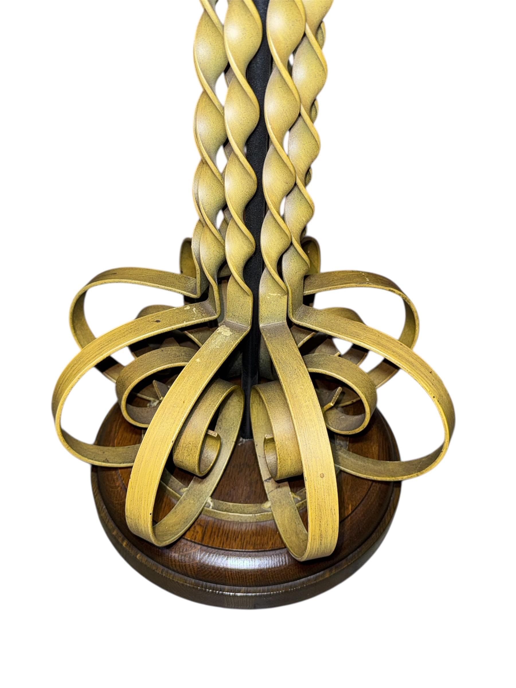 Vintage Hollywood Regency Floor Lamp Table – Gold Barley Twist, Integrated Side Table - Thumbnail 4