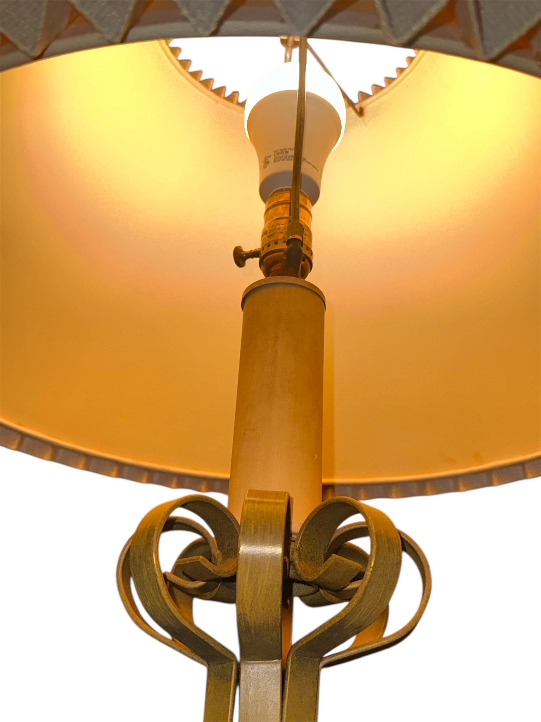 Vintage Hollywood Regency Floor Lamp Table – Gold Barley Twist, Integrated Side Table - Thumbnail 12