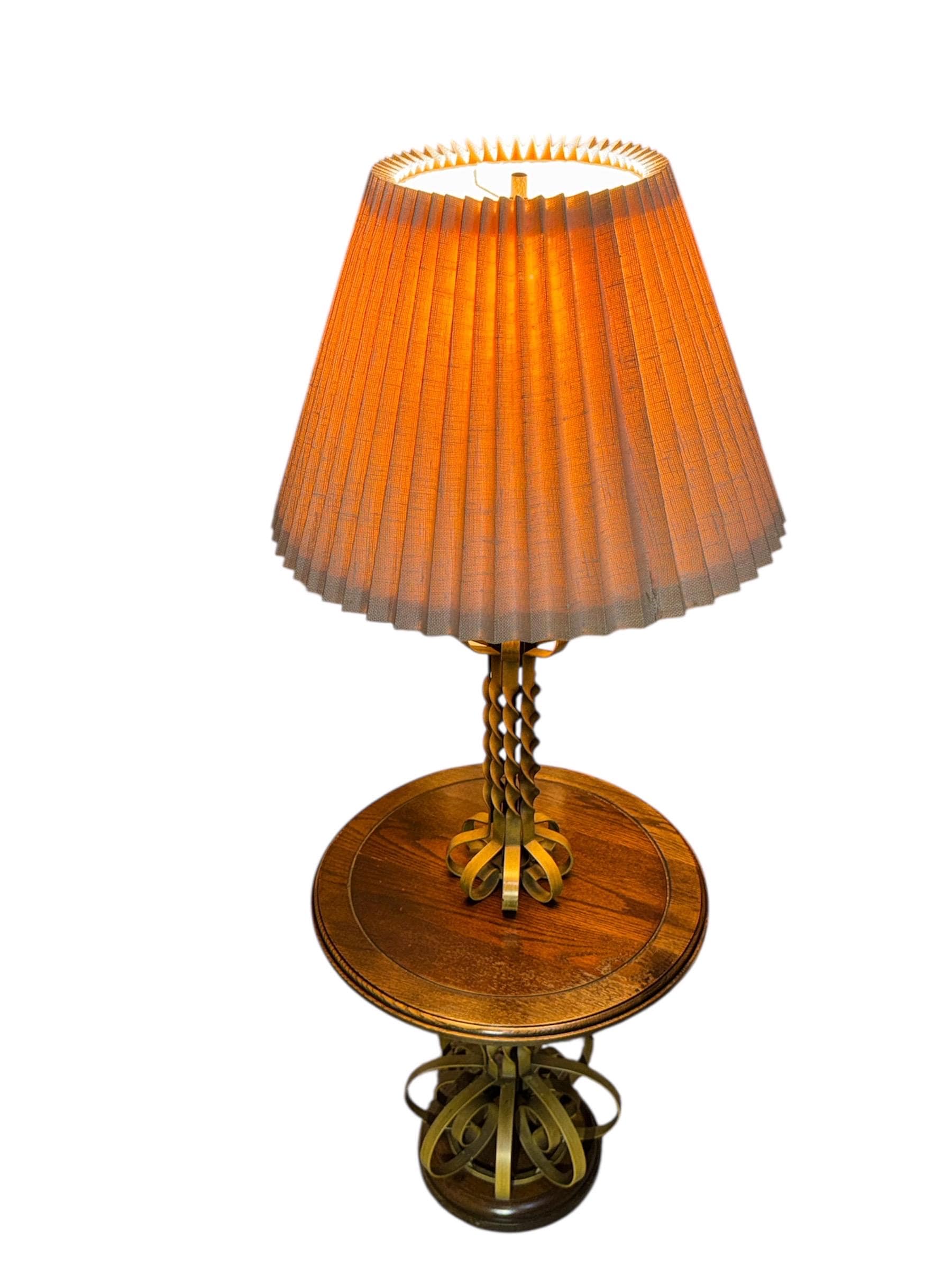 Vintage Hollywood Regency Floor Lamp Table – Gold Barley Twist, Integrated Side Table - Thumbnail 15