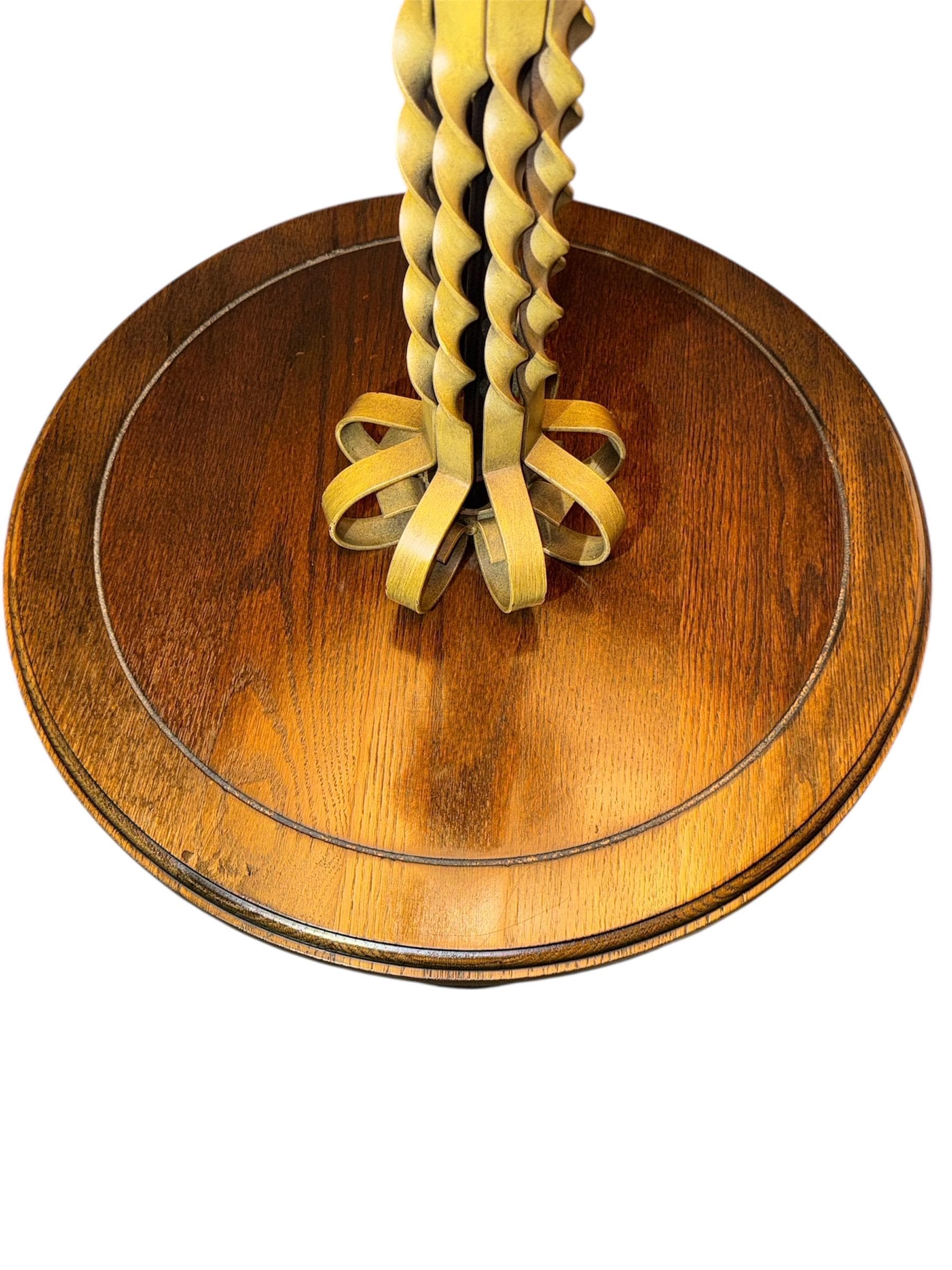 Vintage Hollywood Regency Floor Lamp Table – Gold Barley Twist, Integrated Side Table - Thumbnail 14