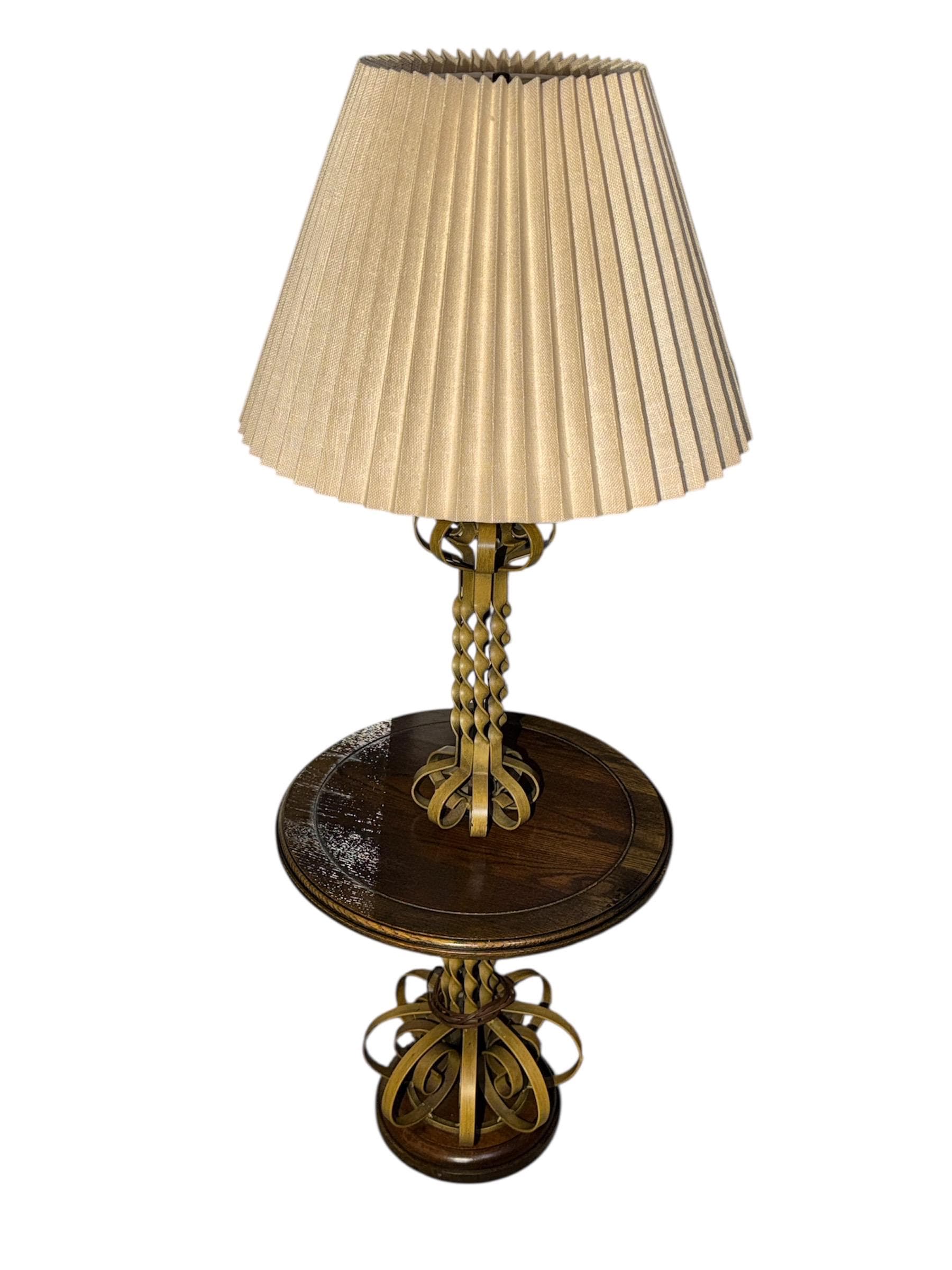 Vintage Hollywood Regency Floor Lamp Table – Gold Barley Twist, Integrated Side Table - Thumbnail 7