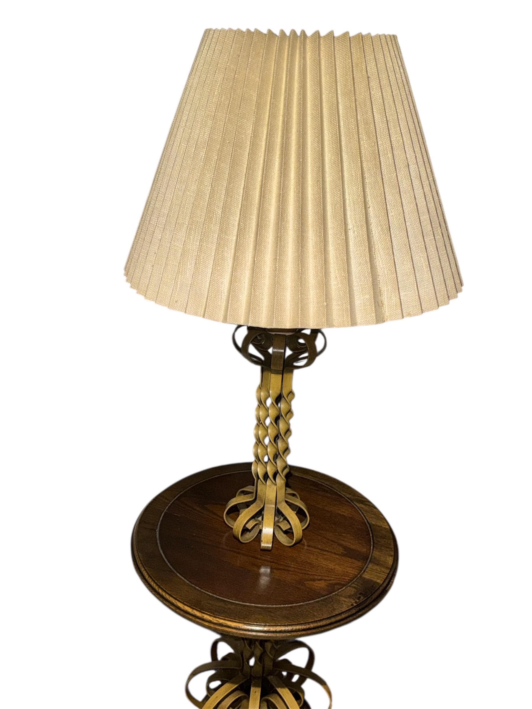 Vintage Hollywood Regency Floor Lamp Table – Gold Barley Twist, Integrated Side Table - Thumbnail 13