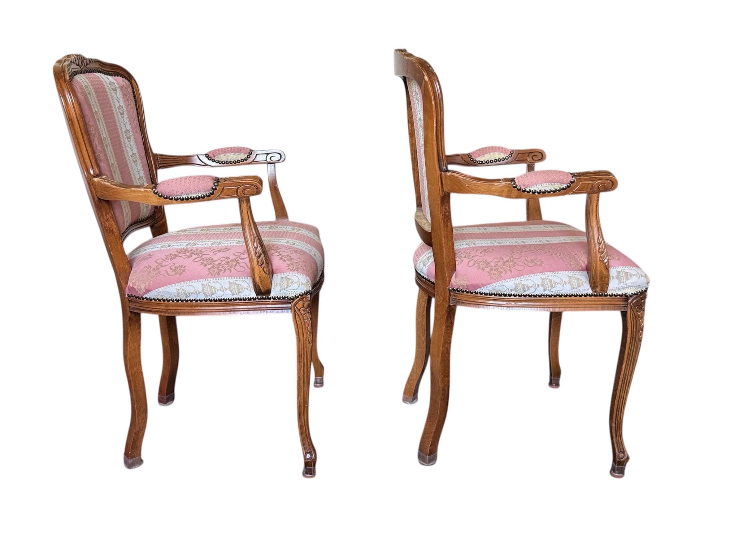 Vintage Italian Louis XV Style Armchairs – Floral Damask Fauteuils, Pair - Thumbnail 4