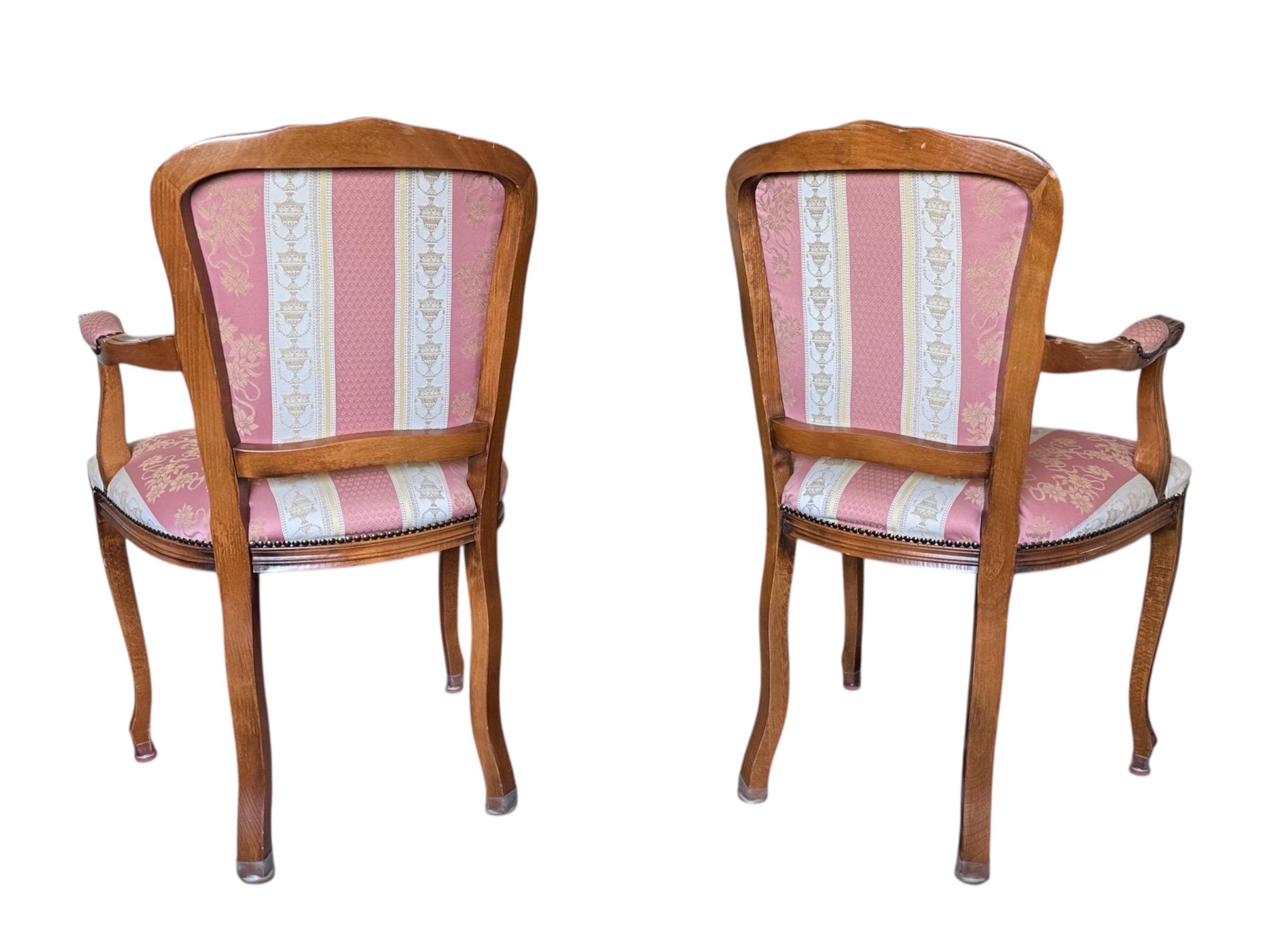 Vintage Italian Louis XV Style Armchairs – Floral Damask Fauteuils, Pair - Thumbnail 7