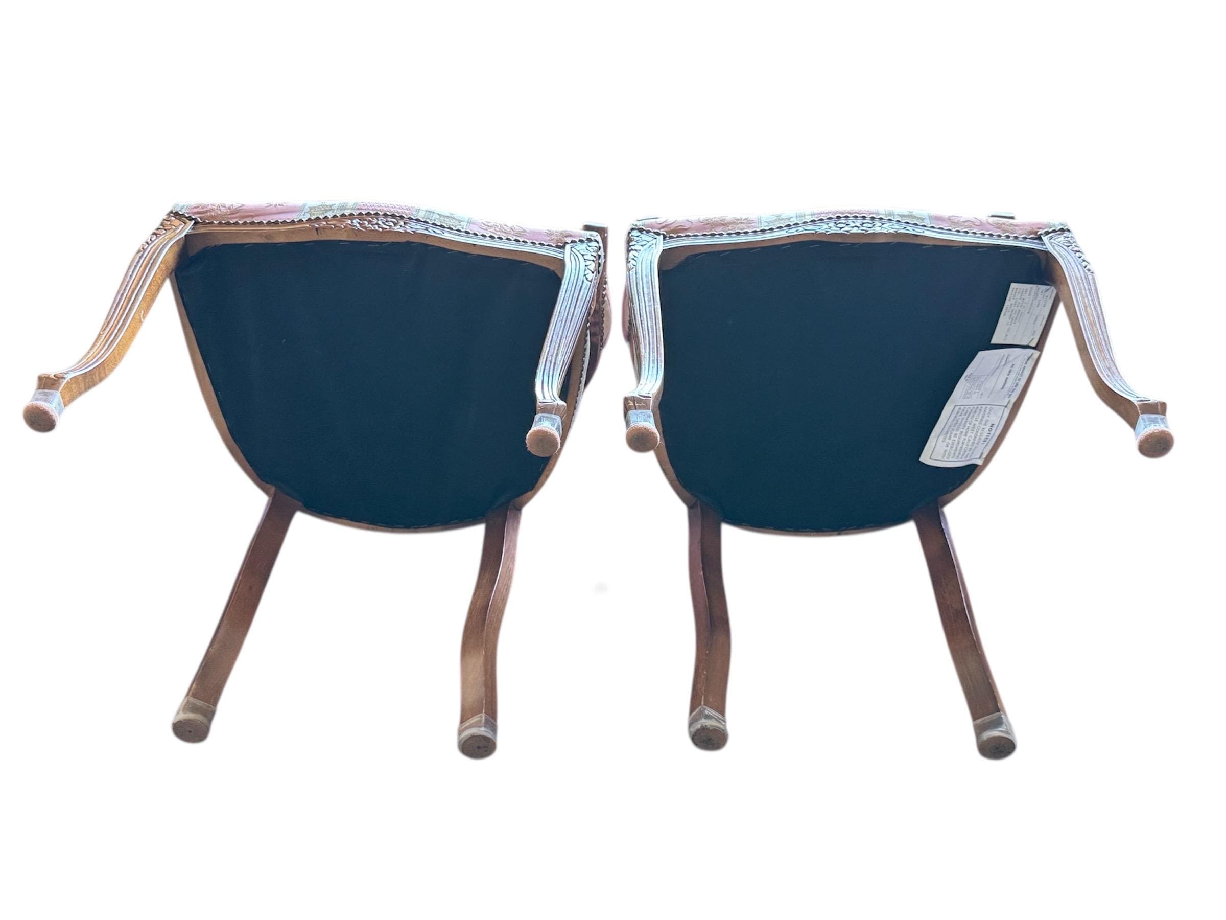 Vintage Italian Louis XV Style Armchairs – Floral Damask Fauteuils, Pair - Thumbnail 11