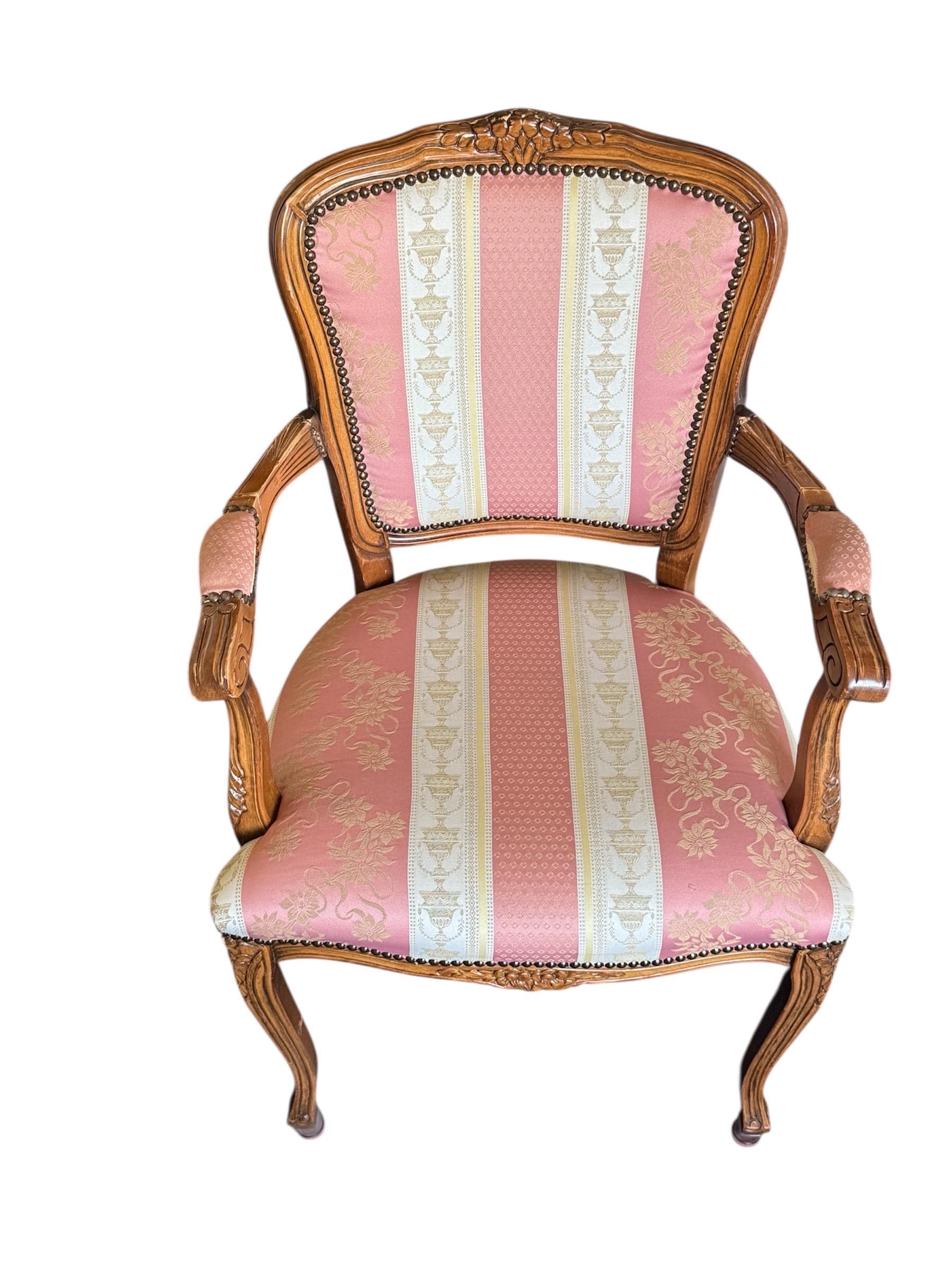 Vintage Italian Louis XV Style Armchairs – Floral Damask Fauteuils, Pair - Thumbnail 3