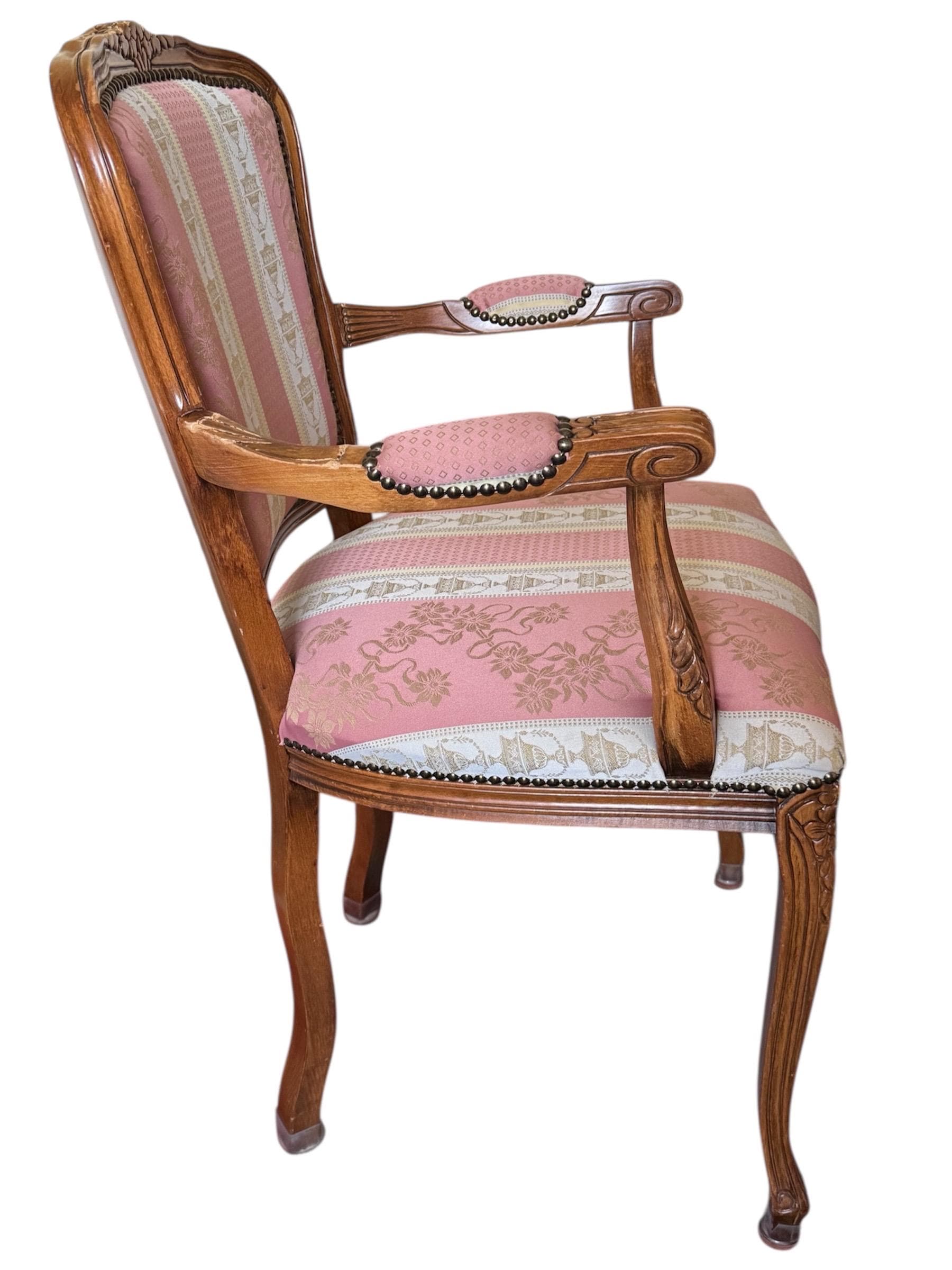 Vintage Italian Louis XV Style Armchairs – Floral Damask Fauteuils, Pair - Thumbnail 5