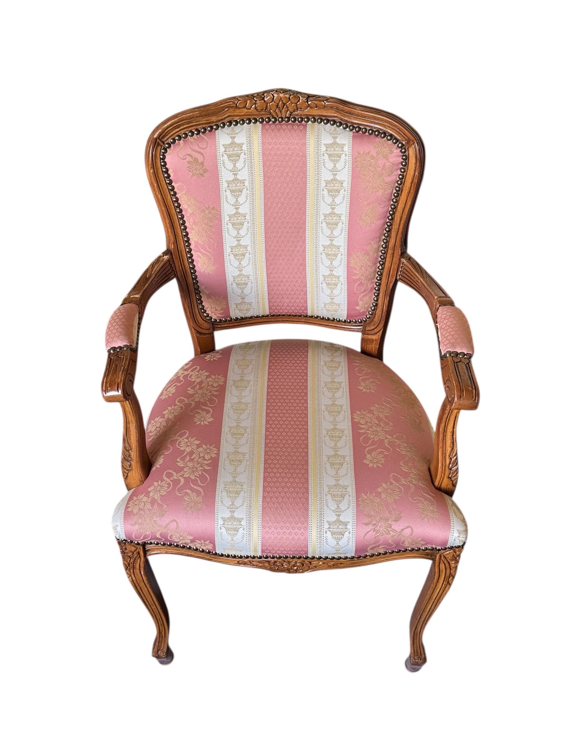 Vintage Italian Louis XV Style Armchairs – Floral Damask Fauteuils, Pair - Thumbnail 14