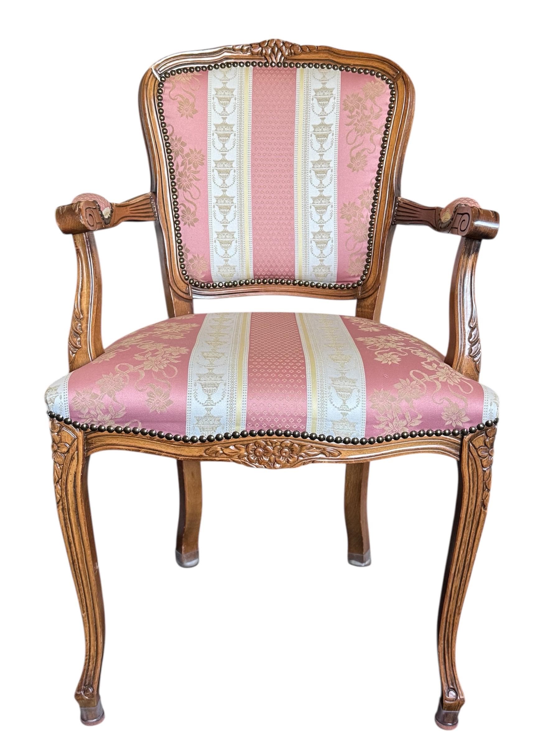 Vintage Italian Louis XV Style Armchairs – Floral Damask Fauteuils, Pair - Thumbnail 15