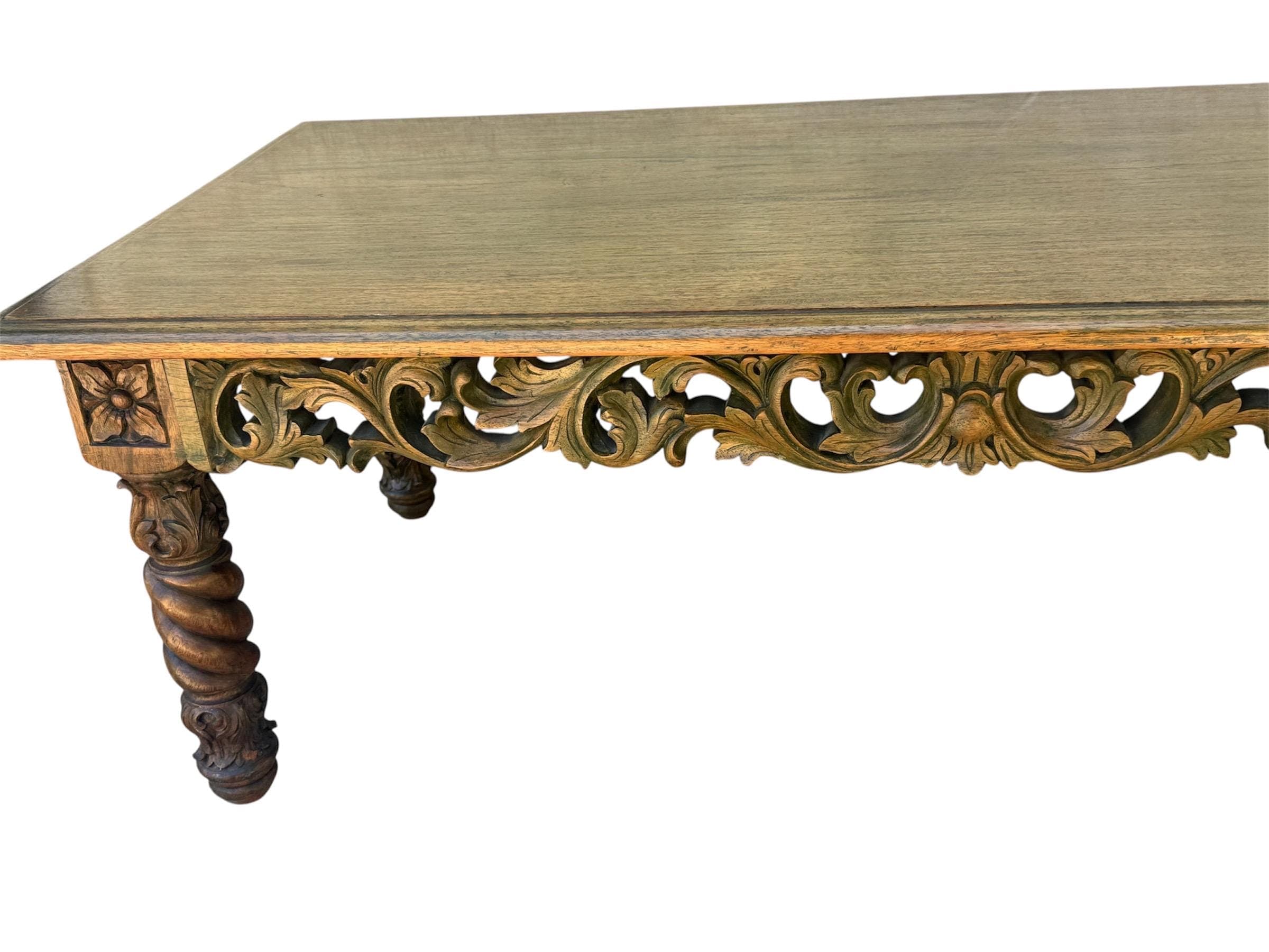Antique 1920s Philippine Spanish Colonial Coffee Table – Hand-Carved Tropical Hardwood – Barley Twist Solomonic Legs - Thumbnail 2