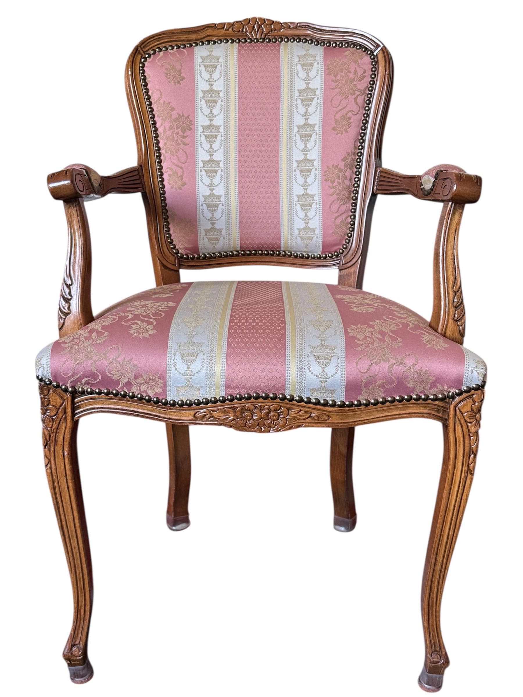 Vintage Italian Louis XV Style Armchairs – Floral Damask Fauteuils, Pair - Thumbnail 16