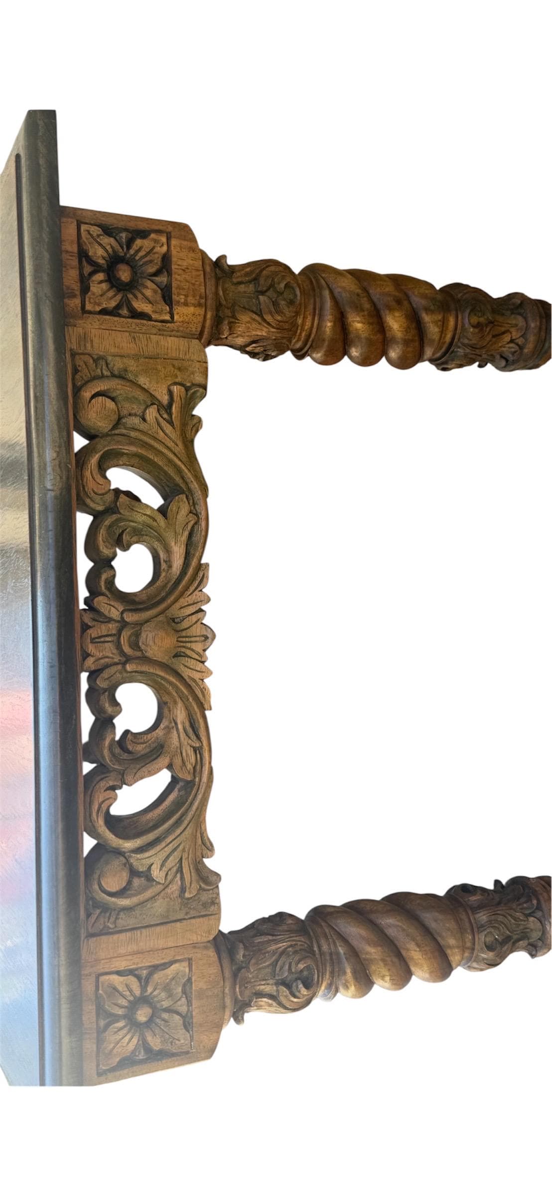 Antique 1920s Philippine Spanish Colonial Coffee Table – Hand-Carved Tropical Hardwood – Barley Twist Solomonic Legs - Thumbnail 13