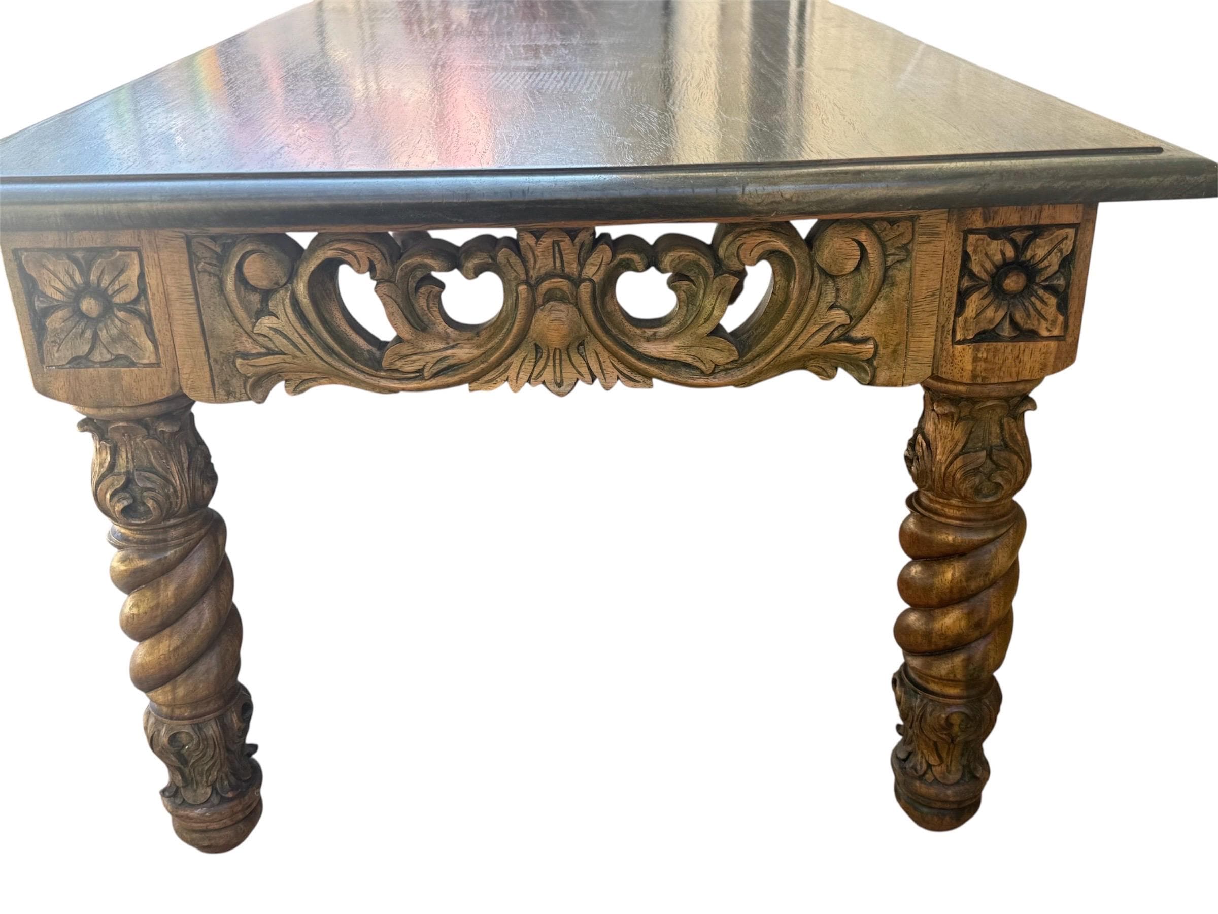 Antique 1920s Philippine Spanish Colonial Coffee Table – Hand-Carved Tropical Hardwood – Barley Twist Solomonic Legs - Thumbnail 4