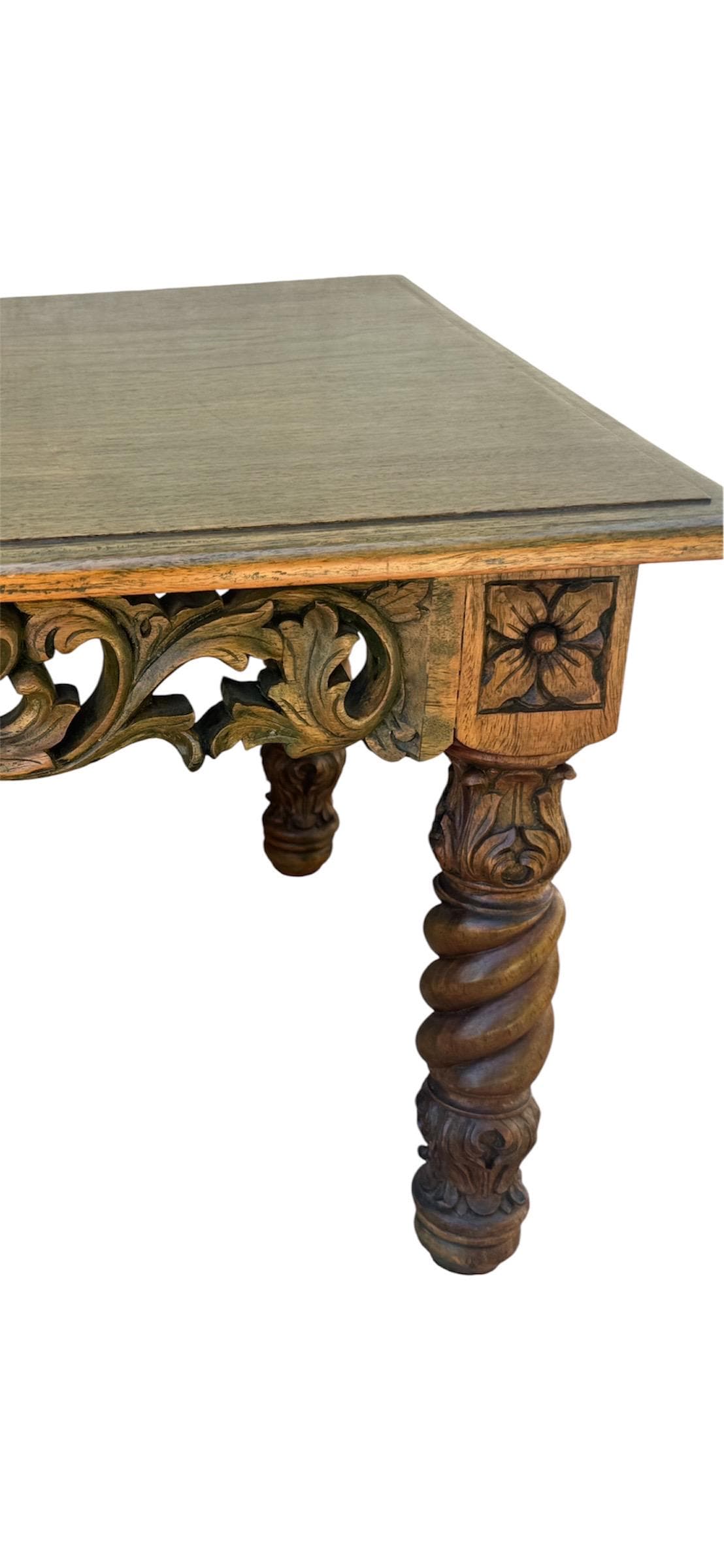 Antique 1920s Philippine Spanish Colonial Coffee Table – Hand-Carved Tropical Hardwood – Barley Twist Solomonic Legs - Thumbnail 12