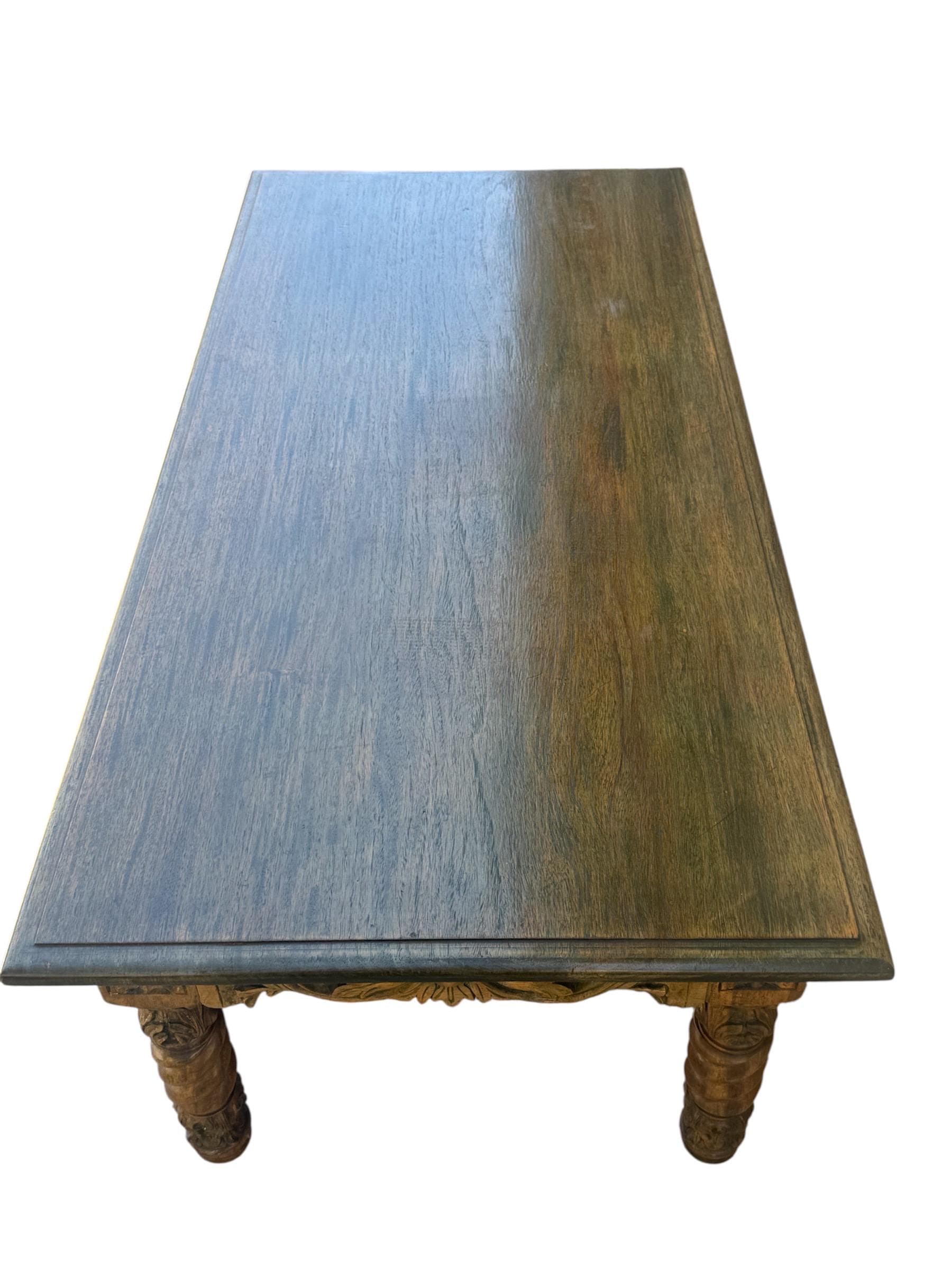 Antique 1920s Philippine Spanish Colonial Coffee Table – Hand-Carved Tropical Hardwood – Barley Twist Solomonic Legs - Thumbnail 5