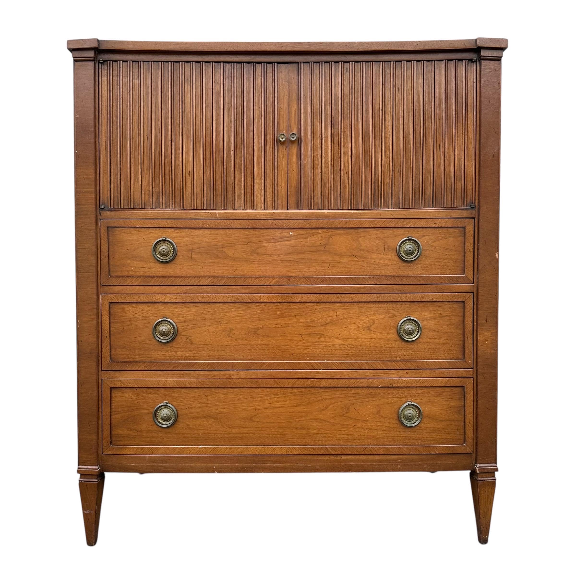 Mid Century Modern Gentleman's Chest - Vintage Mount Airy Furniture Contessa Collection Wood MCM Highboy Dresser 4 Drawers & Storage Cabinet