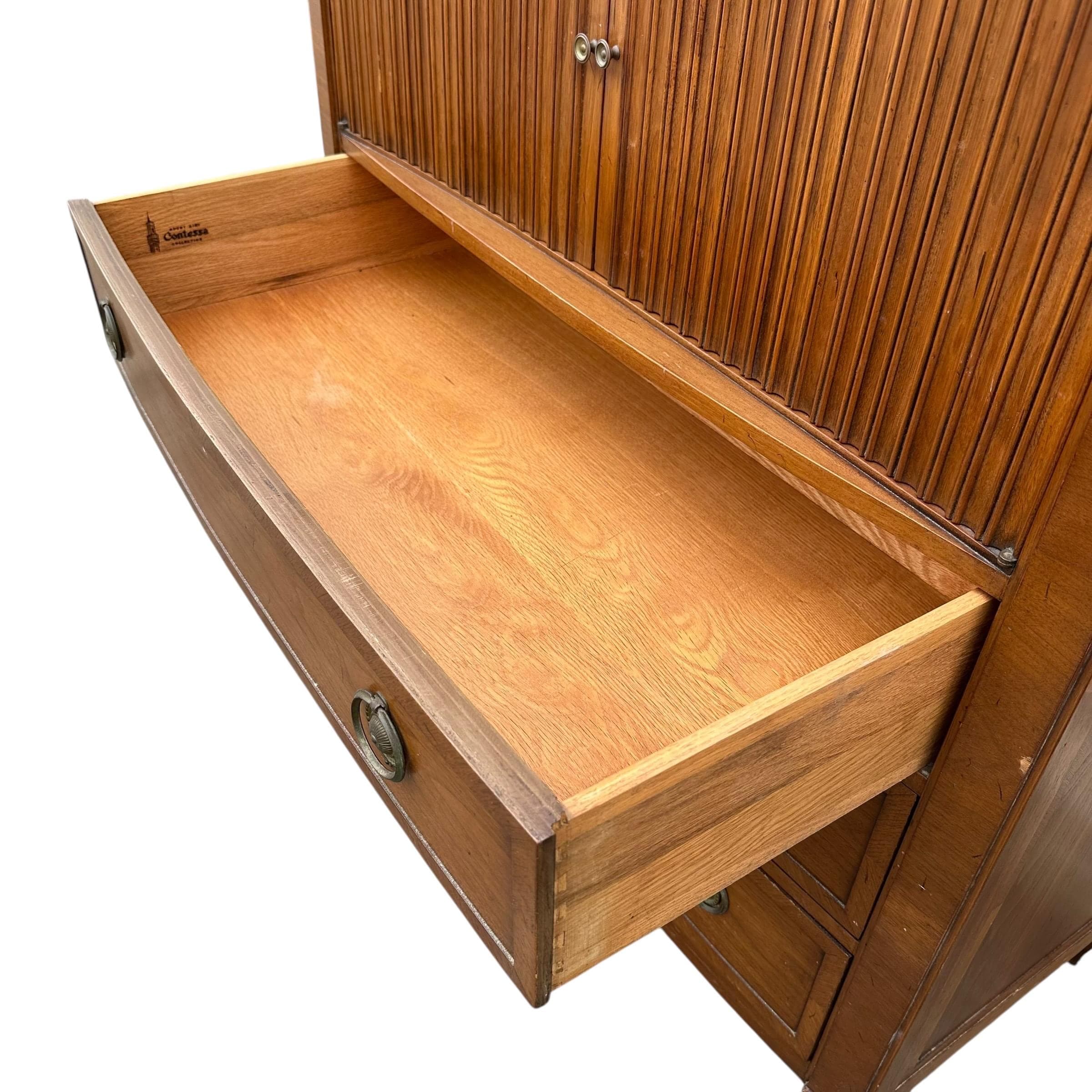 Mid Century Modern Gentleman's Chest - Vintage Mount Airy Furniture Contessa Collection Wood MCM Highboy Dresser 4 Drawers & Storage Cabinet - Thumbnail 8