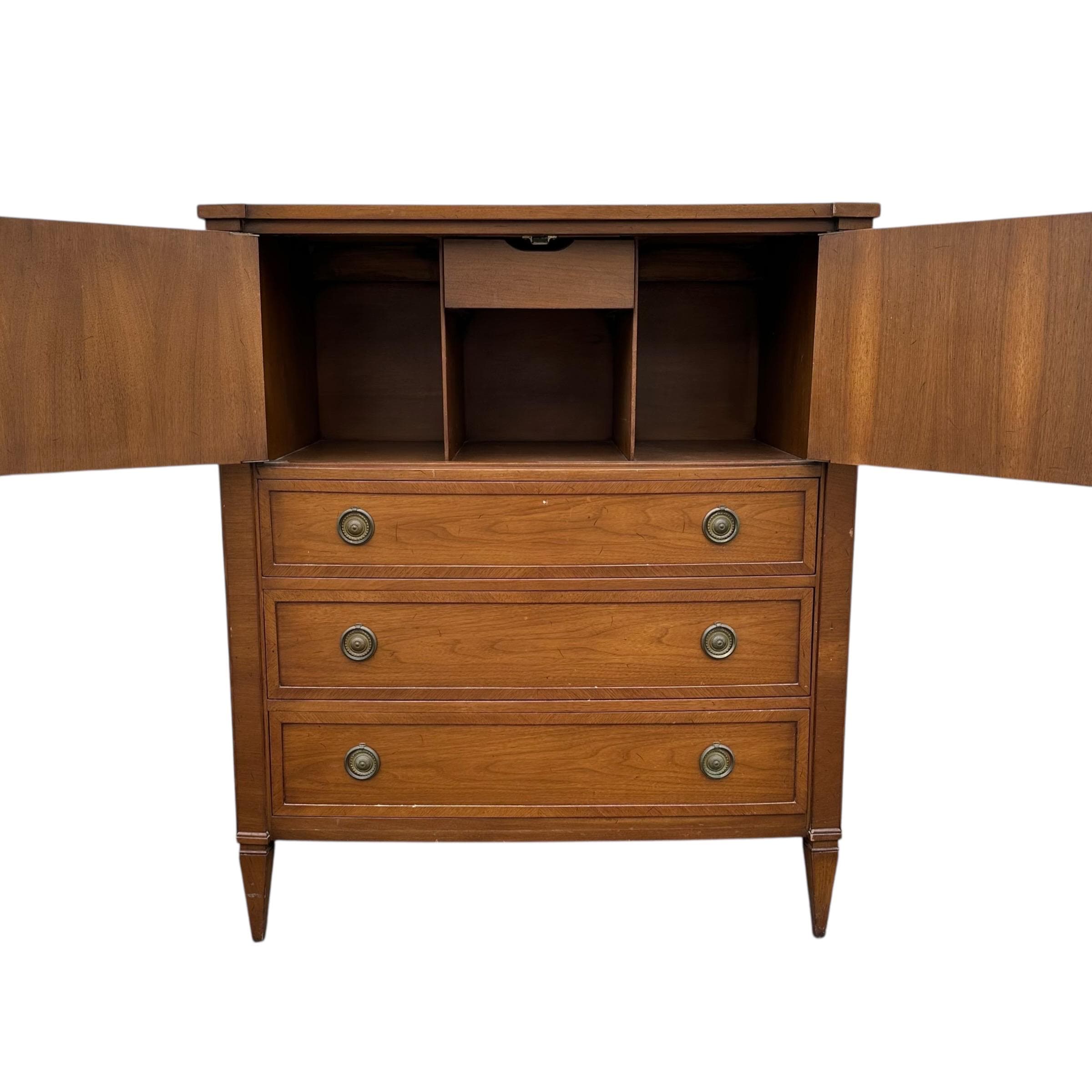 Mid Century Modern Gentleman's Chest - Vintage Mount Airy Furniture Contessa Collection Wood MCM Highboy Dresser 4 Drawers & Storage Cabinet - Thumbnail 2