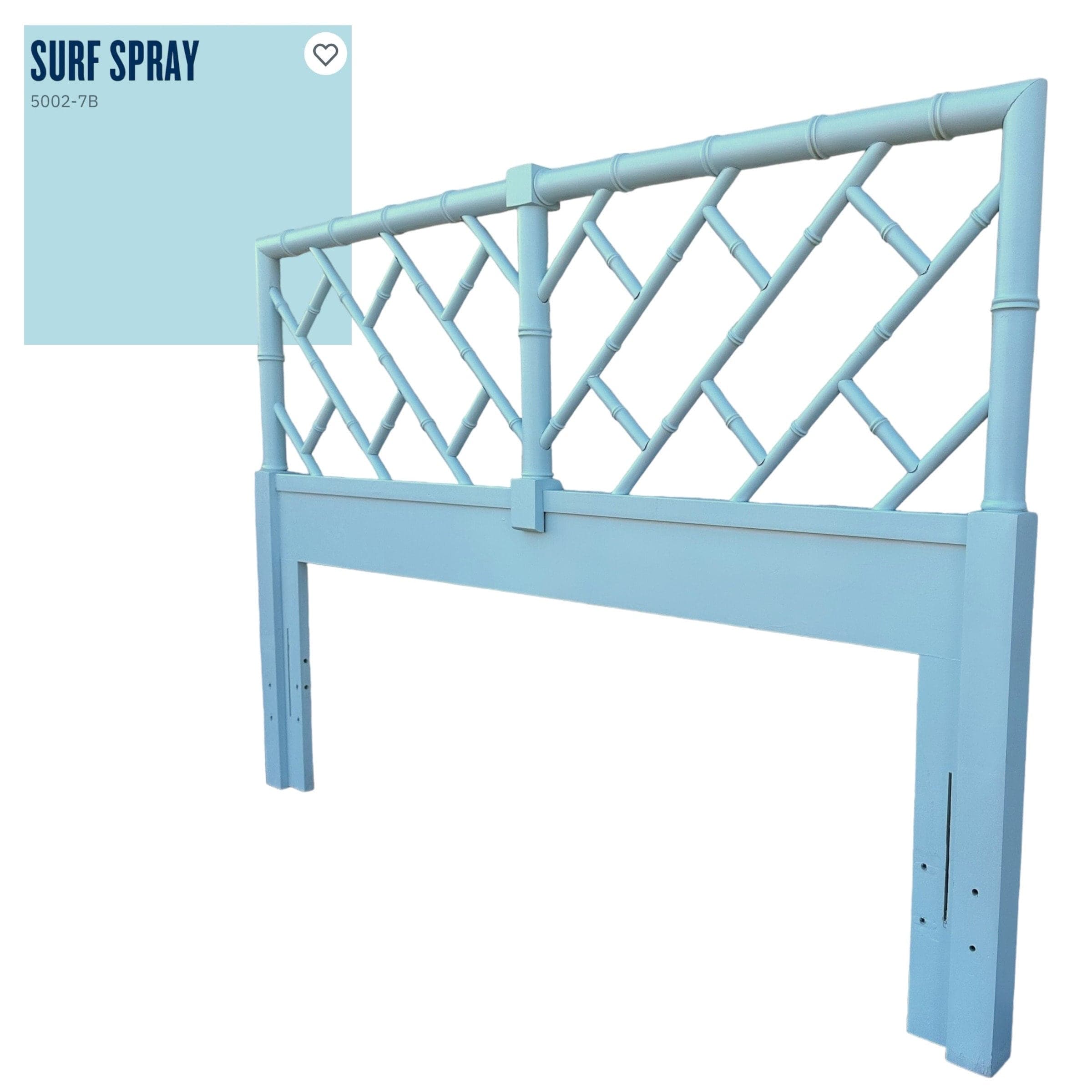 Chinese Chippendale Queen Headboard by Henry Link Bali Hai Painted Surf Spray Blue - Vintage Faux Bamboo Fretwork Full Chinoiserie Coastal - Thumbnail 2