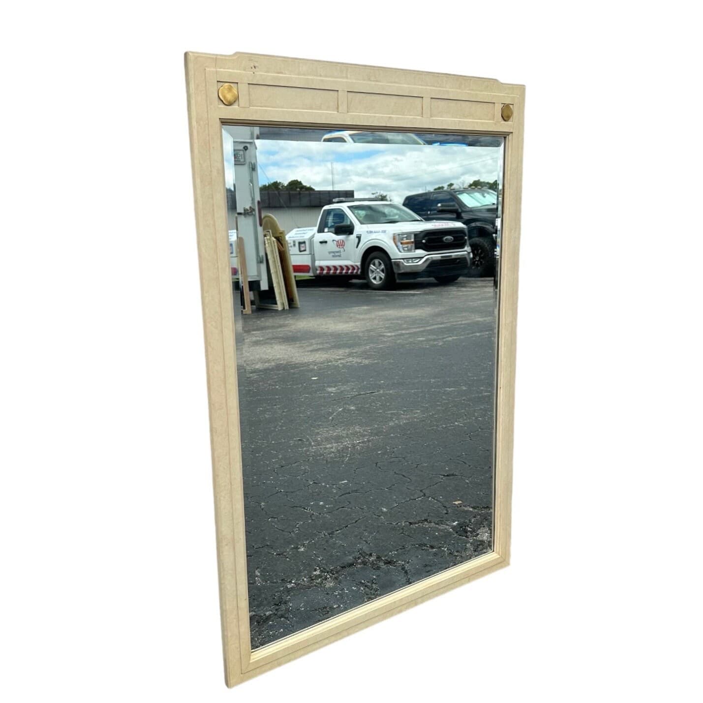 Chinoiserie Mirror 46x31 LOCAL PICKUP Vintage White Furniture Ivory Brass Asian Style - Thumbnail 5