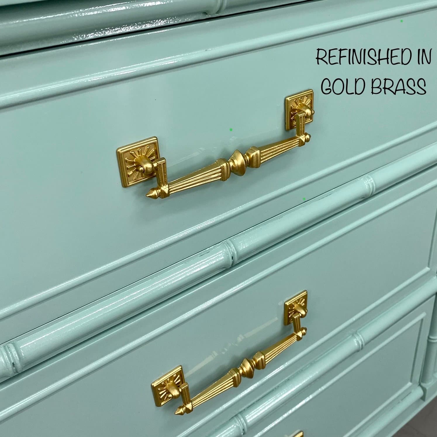 Henry Link Bali Hai Hardware 5" Center - Original Vintage Drawer Pull for 1970s Faux Bamboo Dresser or Chest Drawer with 5 Inch Holes - Thumbnail 7