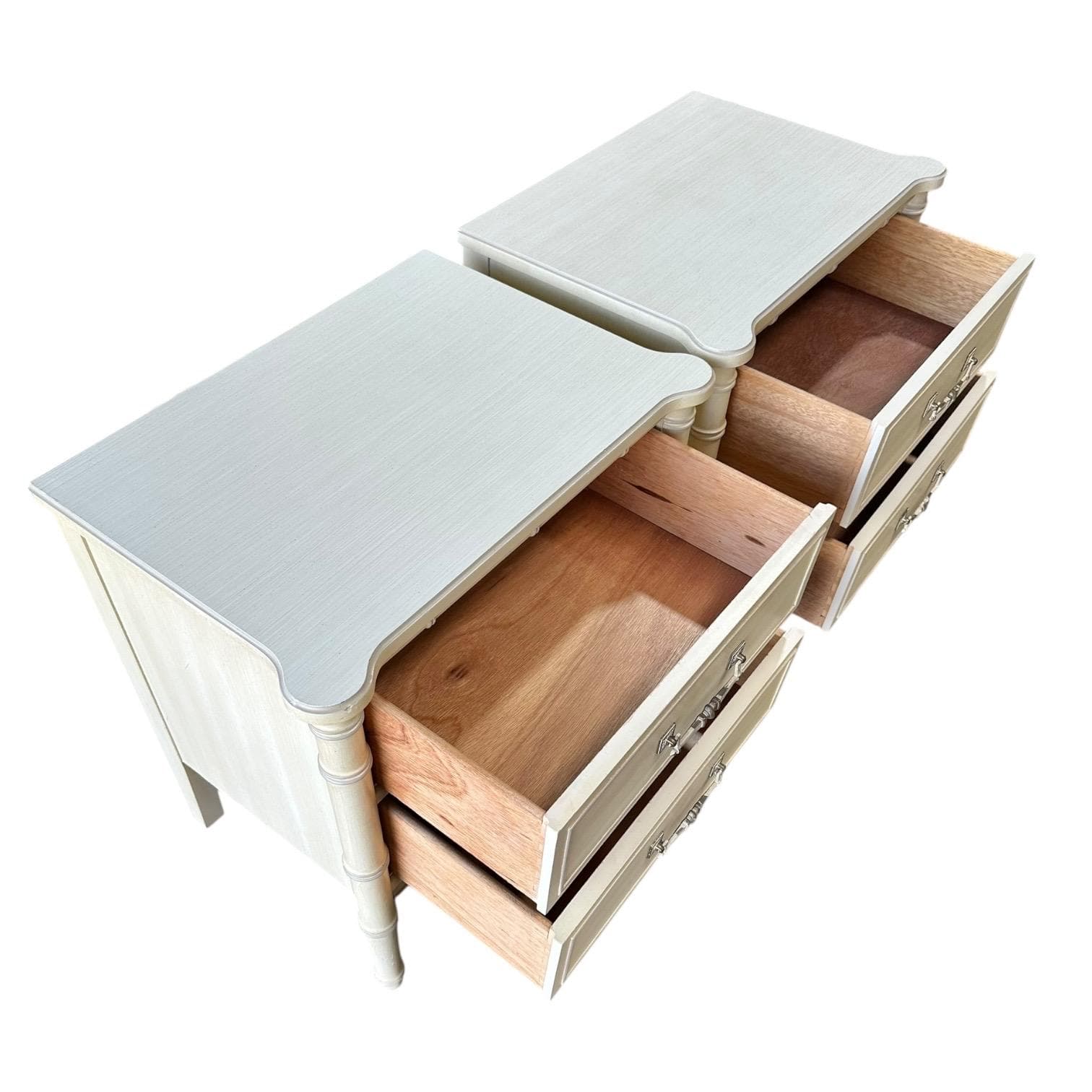 Henry Link Nightstands Set of 2 - Original Vintage Creamy White Bali Hai Faux Bamboo End Tables Pair Hollywood Regency Chinoiserie Style - Thumbnail 2