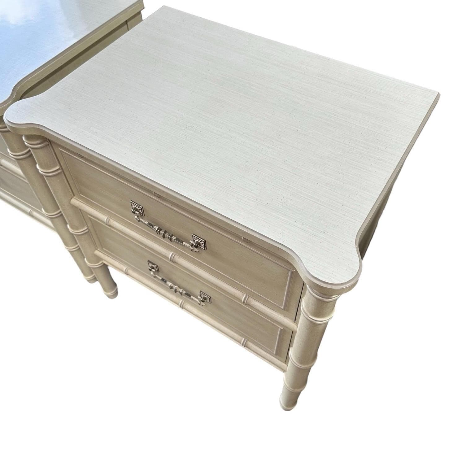 Henry Link Nightstands Set of 2 - Original Vintage Creamy White Bali Hai Faux Bamboo End Tables Pair Hollywood Regency Chinoiserie Style - Thumbnail 5