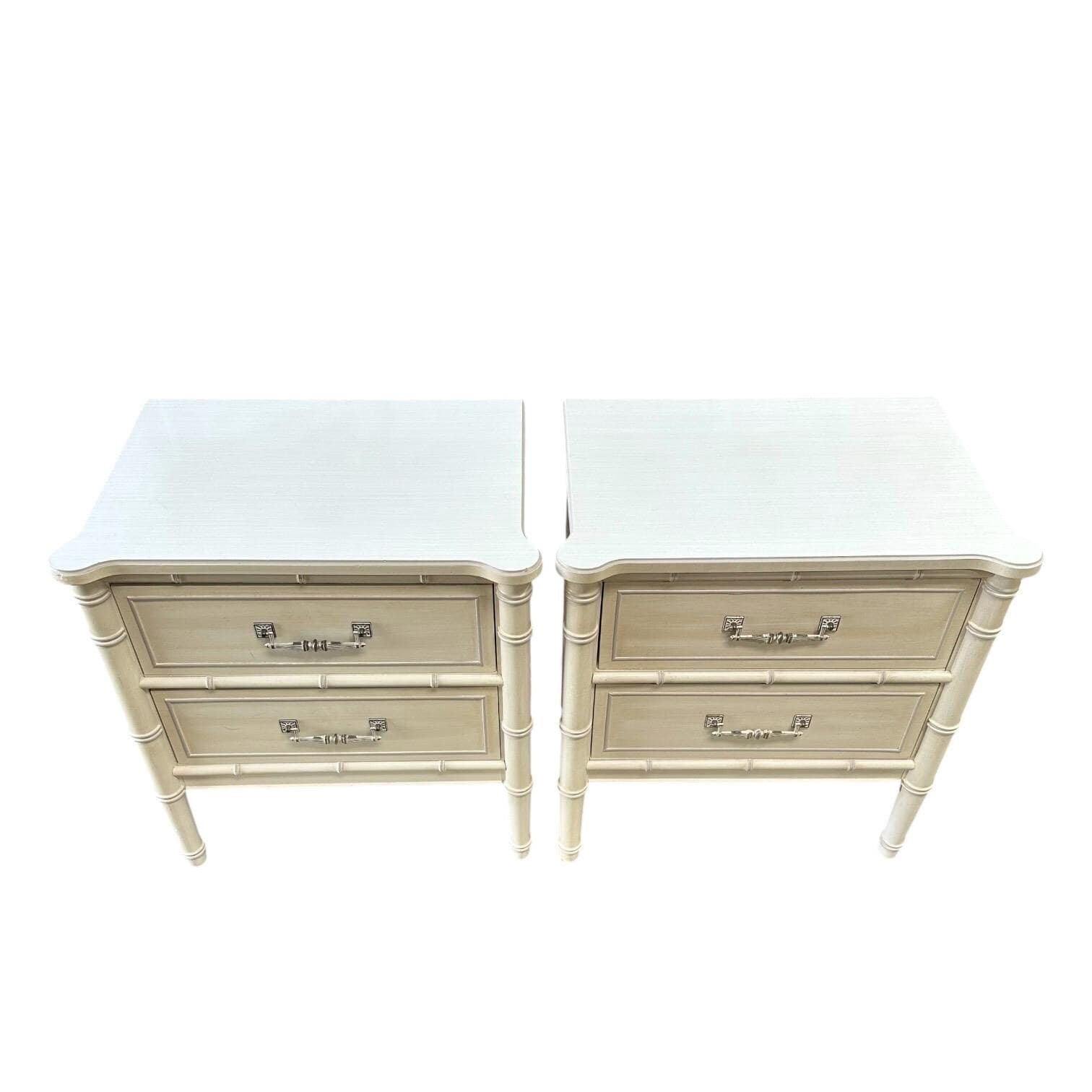 Henry Link Nightstands Set of 2 - Original Vintage Creamy White Bali Hai Faux Bamboo End Tables Pair Hollywood Regency Chinoiserie Style - Thumbnail 9