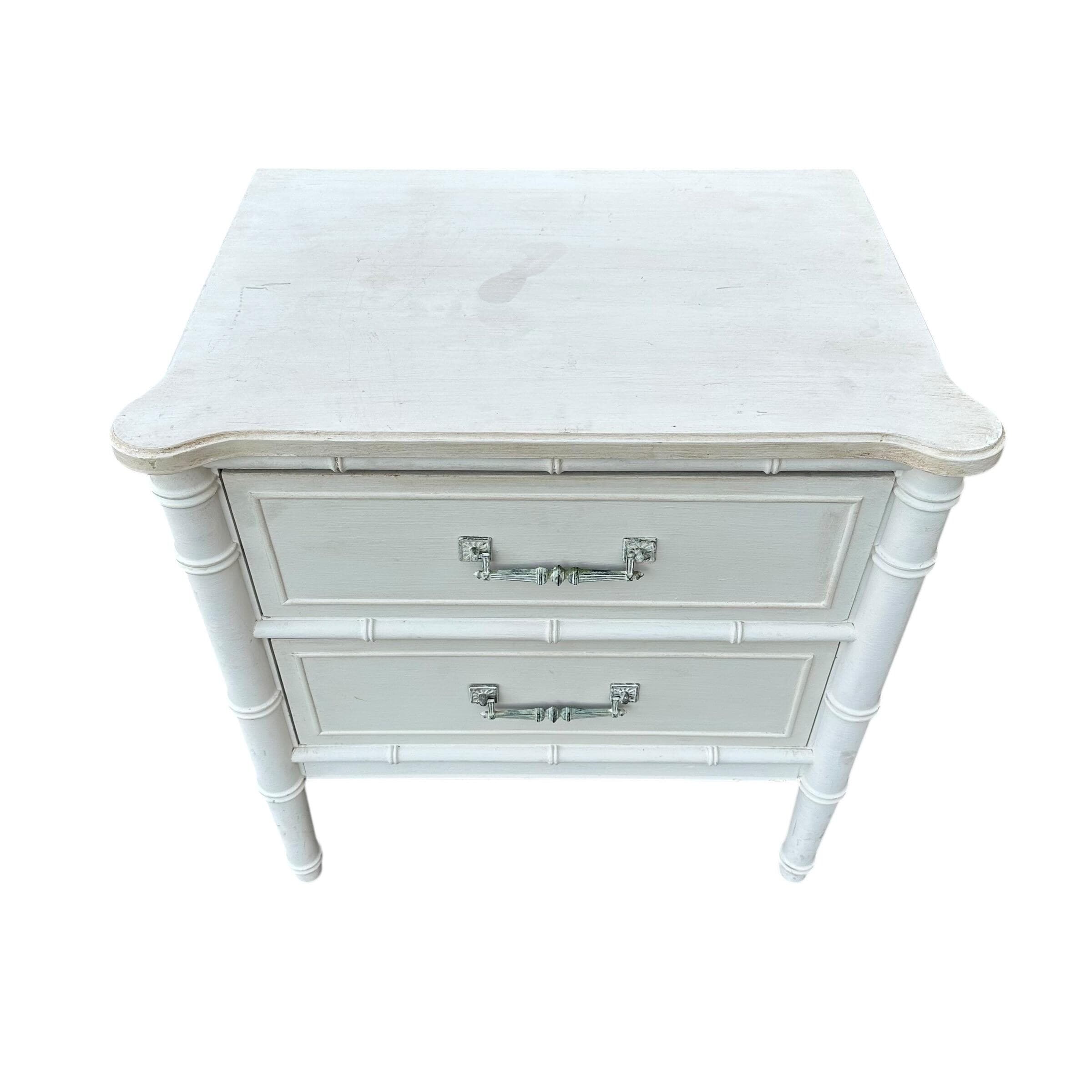 Faux Bamboo Nightstand by Henry Link Bali Hai - Vintage White Wash End Table Hollywood Regency Coastal - Thumbnail 2