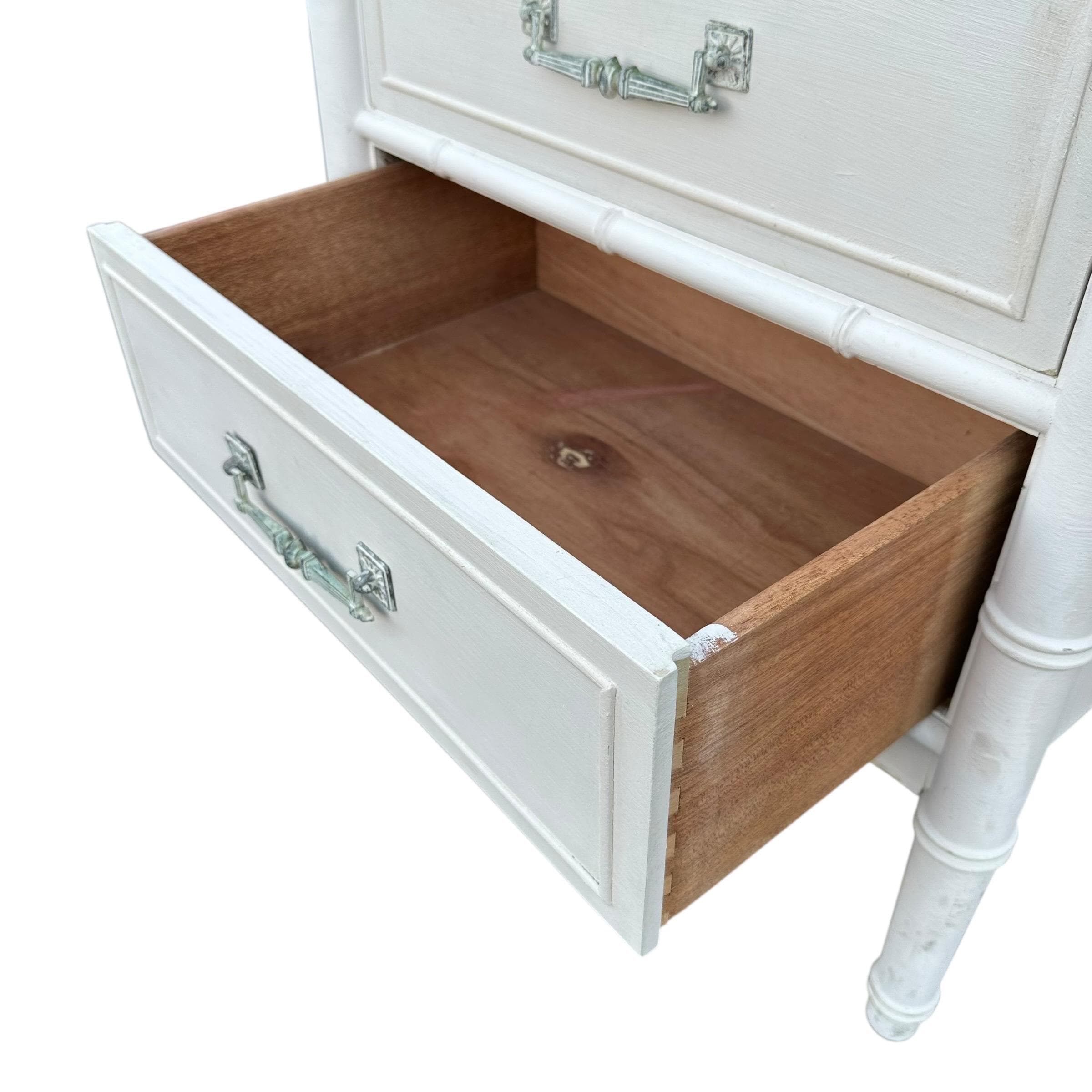 Faux Bamboo Nightstand by Henry Link Bali Hai - Vintage White Wash End Table Hollywood Regency Coastal - Thumbnail 5