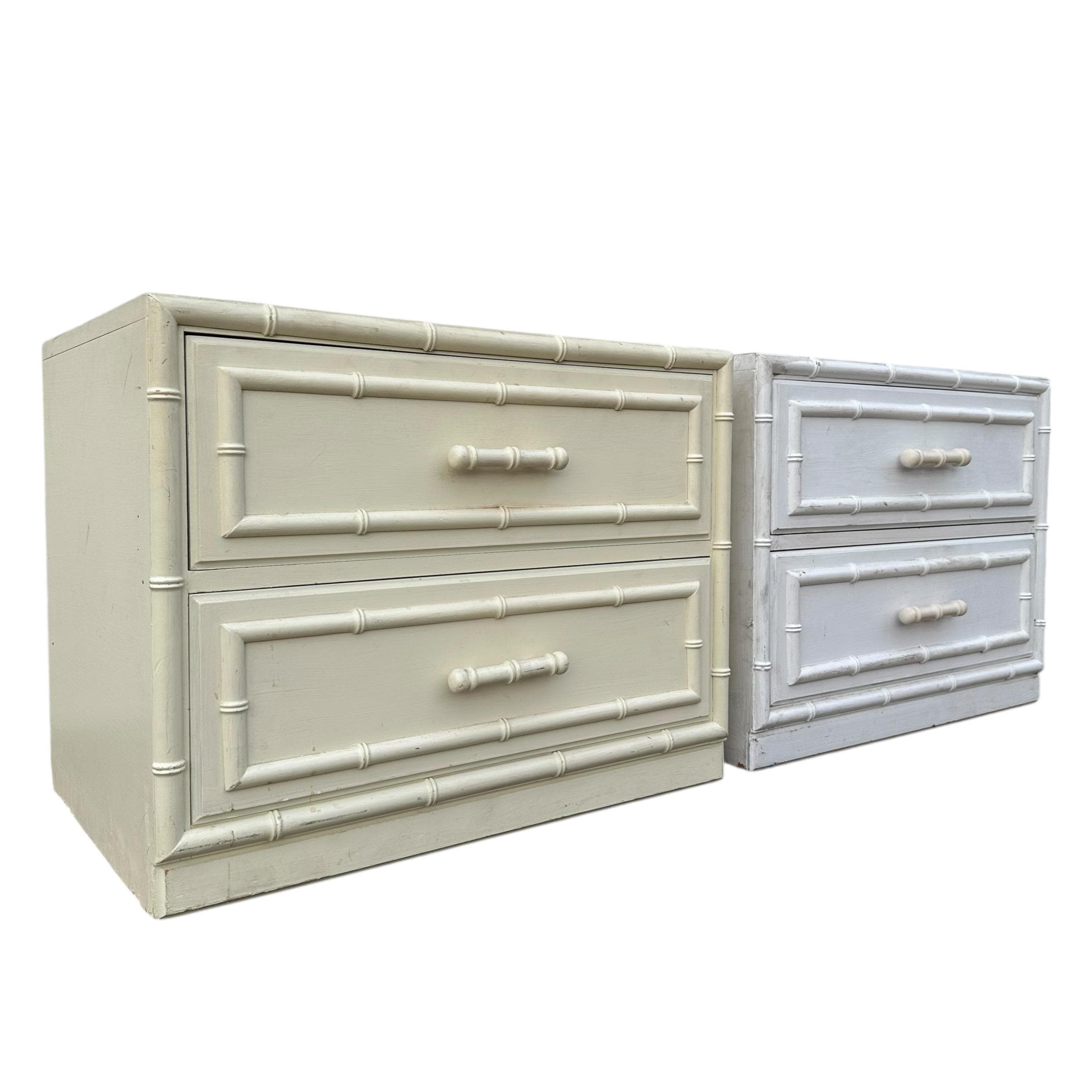 Set of 2 Faux Bamboo Nightstands Project by Dixie Aloha - Vintage Hollywood Regency Coastal Chinoiserie Style End Tables Pair