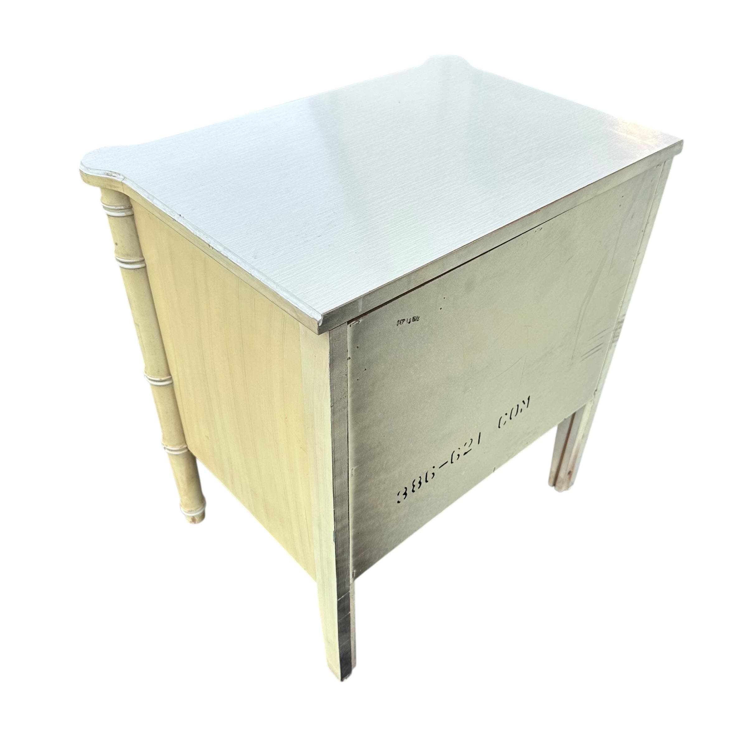 Faux Bamboo Nightstand by Henry Link Bali Hai - Vintage Yellow Wash End Table Hollywood Regency Coastal - Thumbnail 11