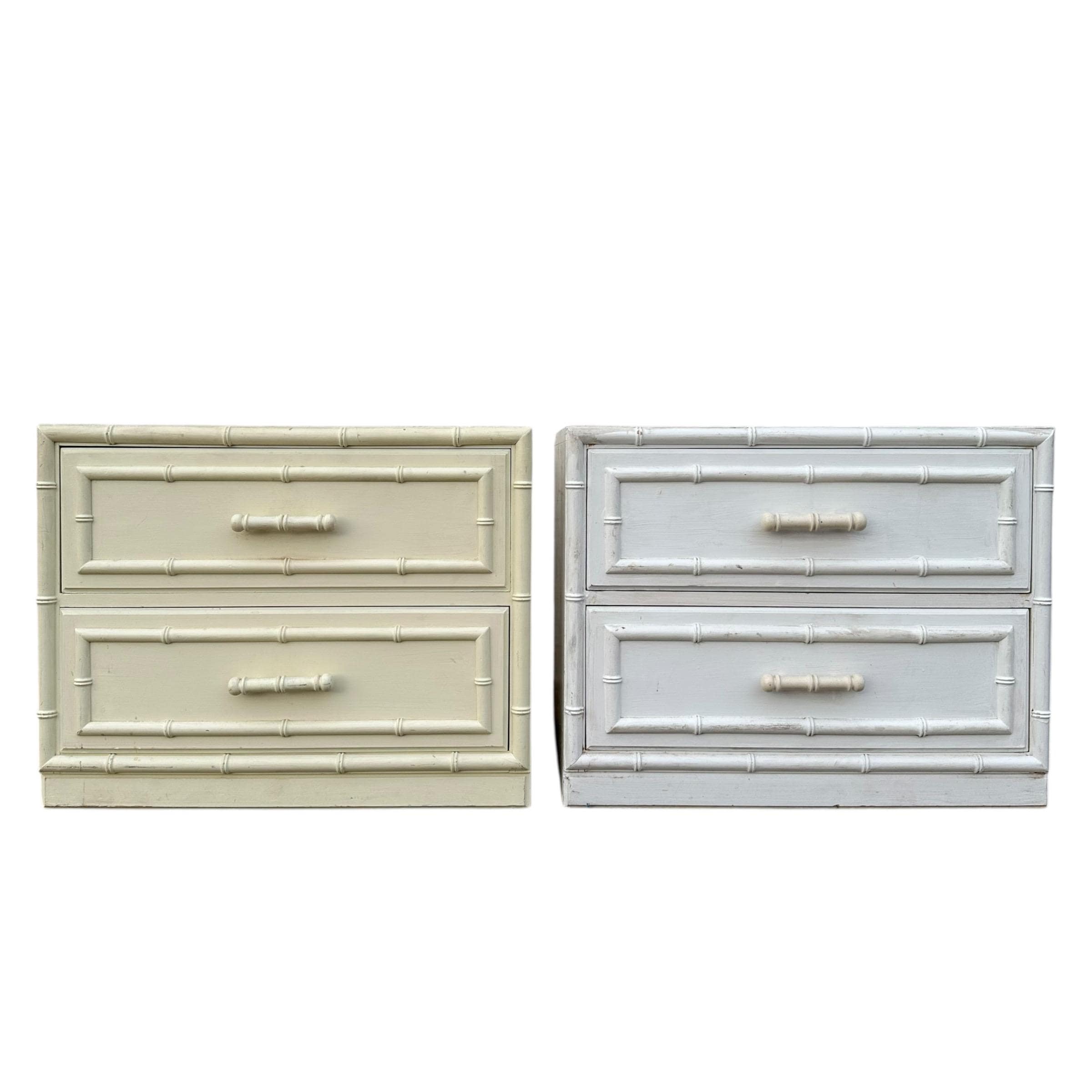 Set of 2 Faux Bamboo Nightstands Project by Dixie Aloha - Vintage Hollywood Regency Coastal Chinoiserie Style End Tables Pair - Thumbnail 2